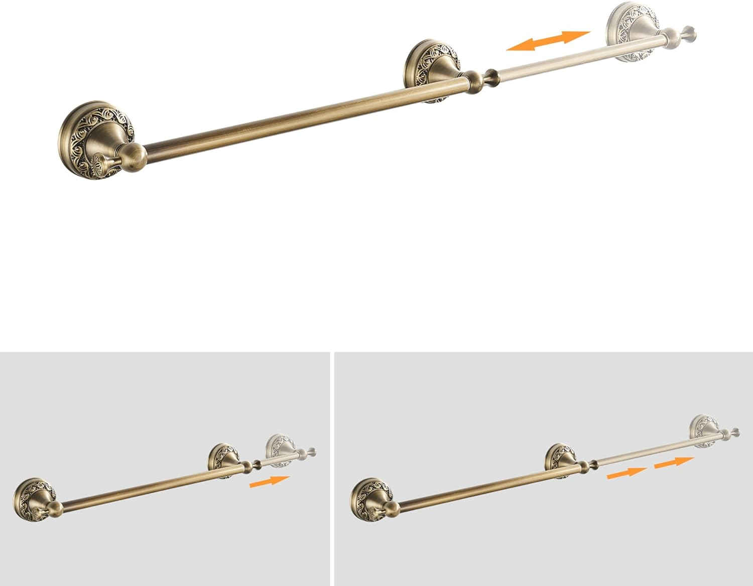 Antique Bronze Brass Towel Bar,Adjustable 15.5 to 27.5 Inch Bath Towel Bar Rack for Bathroom Towel Holder, Wall Mounted Bathroom Hardware Accessories,Pattern Carving Design image number 4