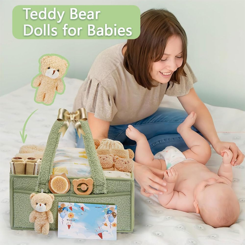 Baby Diaper Caddy Organizer with Handle, Portable Large Nursery Storage Basket with Pocket for Diapers, Wipes, Changing Table, Car & Travel &ndash; Gender Neutral Baby Storage Tote, Green image number 2