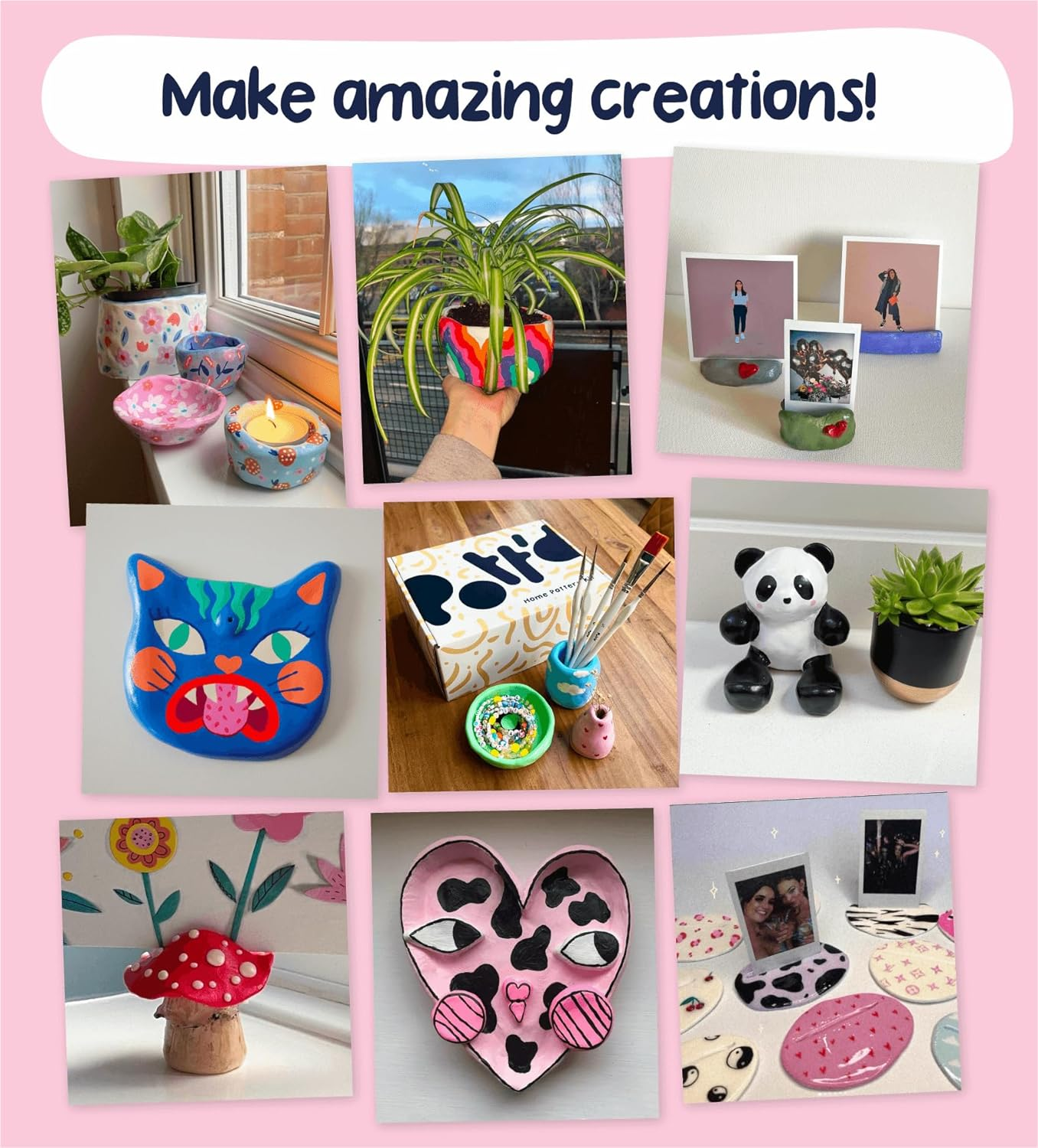 Pott'D&trade; Home Air-Dry Clay Pottery Kit for Beginners, Pottery Kit for Adults. Kit Includes: Air-Dry Clay for Adults, Tools, Paints, Brushes, Sealant, How-To-Guide, Gift - Regular Paints image number 4