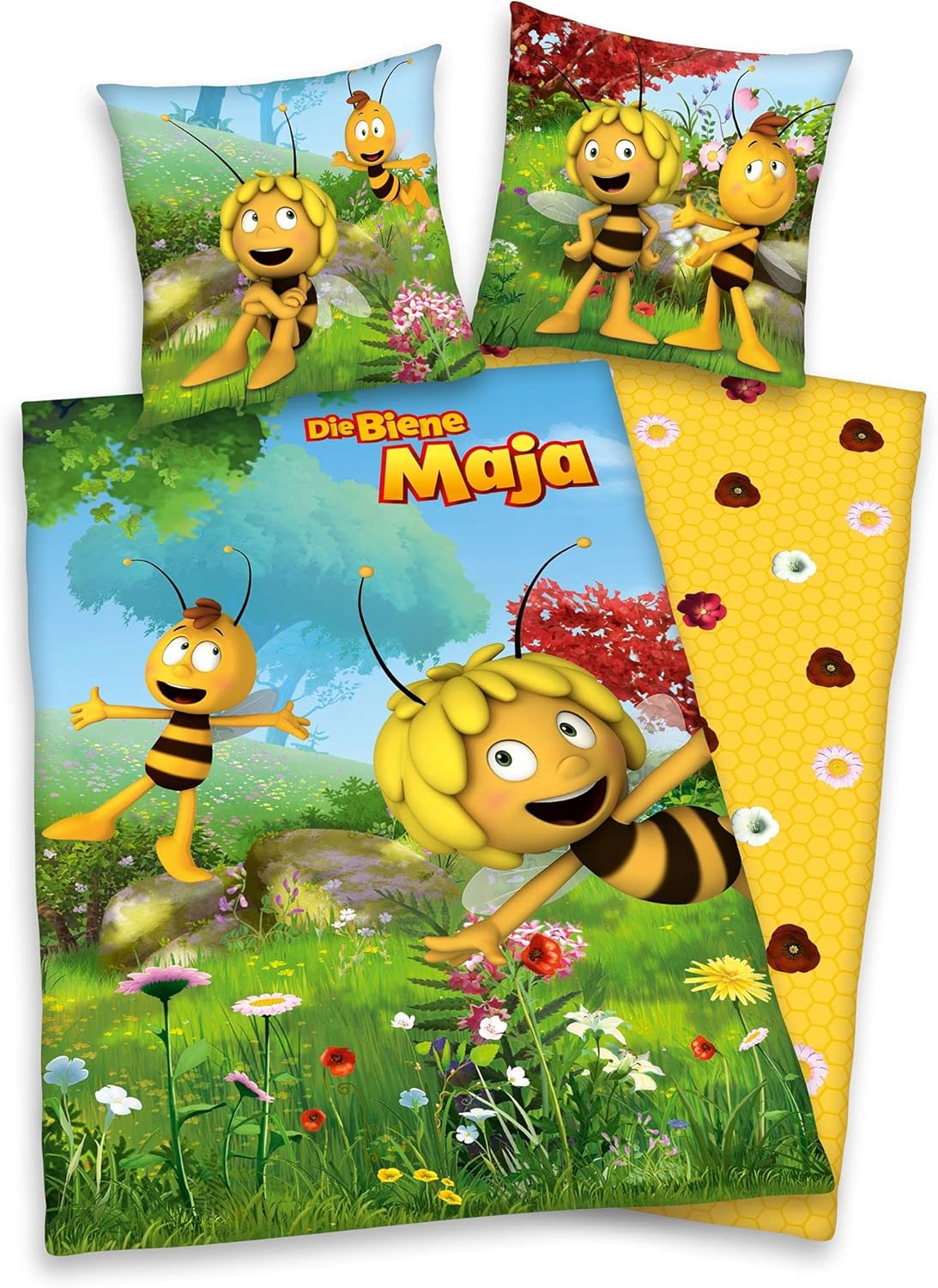 Klaus Herding Gmbh Maya the Bee Reversible Bed Linen 80 X 80 Cm + 135 X 200 Cm 100% Cotton image number 1