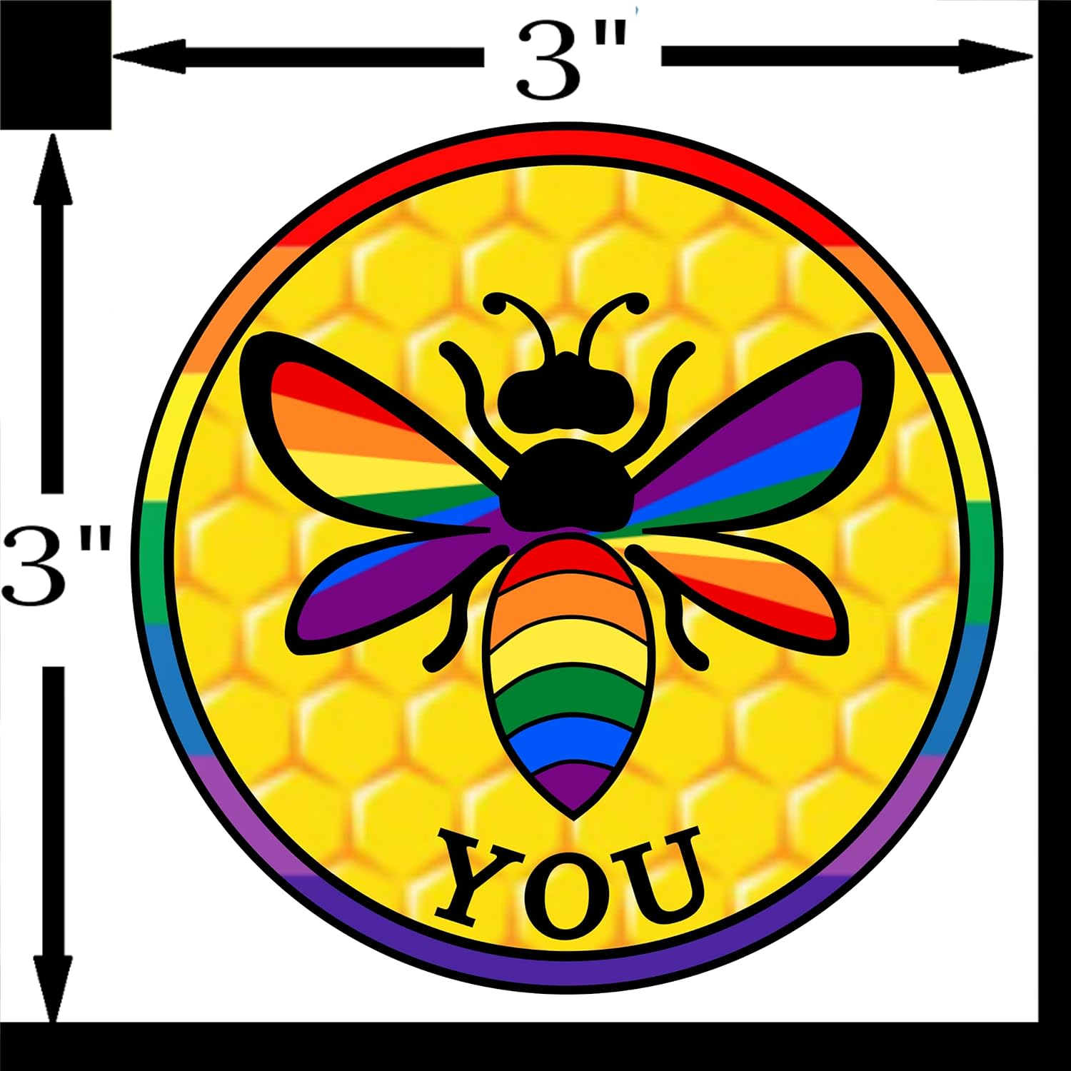 LGBT Honey Bee You &ndash; Be Yourself - Gay Pride Bumper Sticker | LGBTQ Rainbow Flag Premium Vinyl Decal 3 X 3 for Car Auto Equality LGBTQIA Coexist Progress Sign + Better than Magnets Sticks Anywhere image number 3
