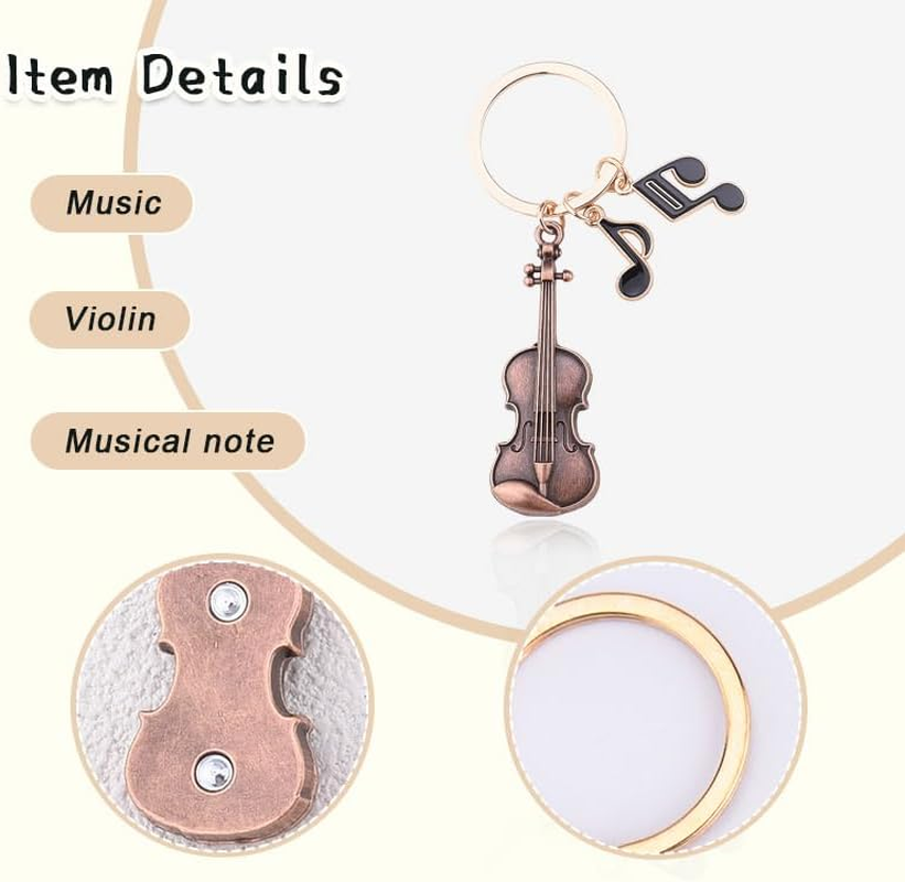 Retro Violin Musical Note Keychain for Music Lover Musicians Red Metal Keyring for Concert Fans Violinist Thank You Birthday Gifts for Backpack Decor Cello Musical Instrument Keyring image number 3