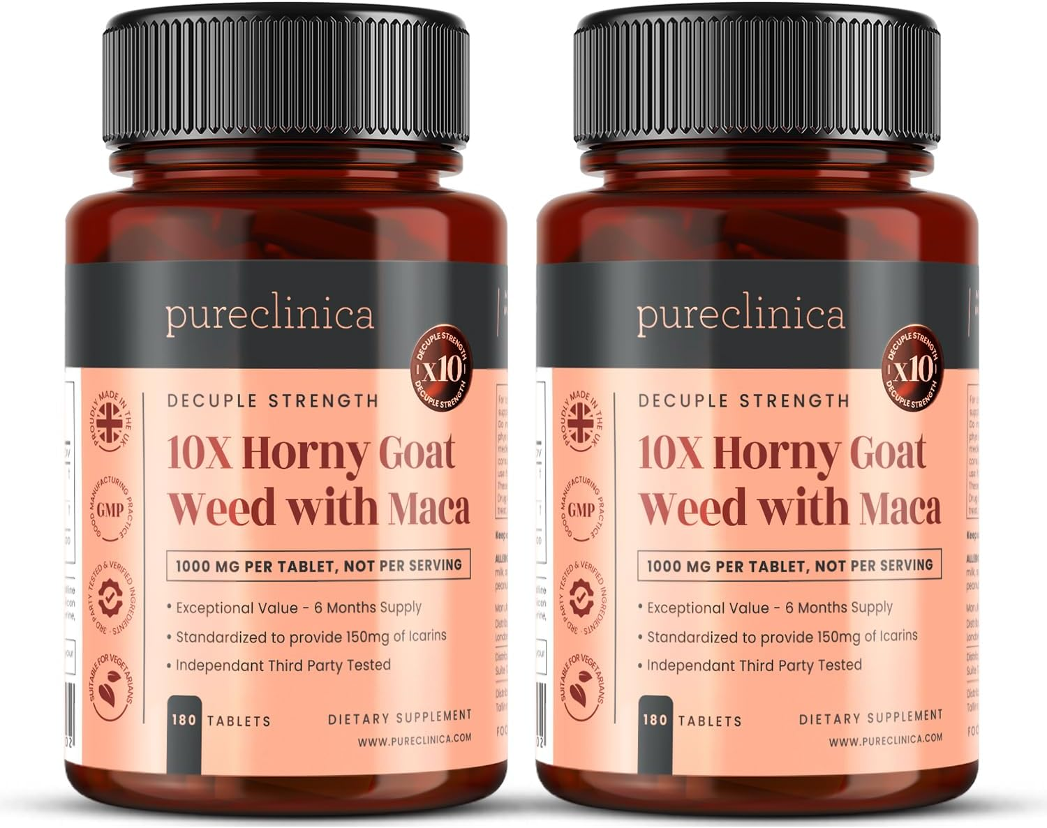 10X Horny Goat Weed Extract (3750Mg) Maca Extract (2500Mg) X 180 Tablets - 10 X More Icariins and Maca - and 5Mg Black Pepper Extract for 300% Increased Absorption: SKU: HGWM image number 2