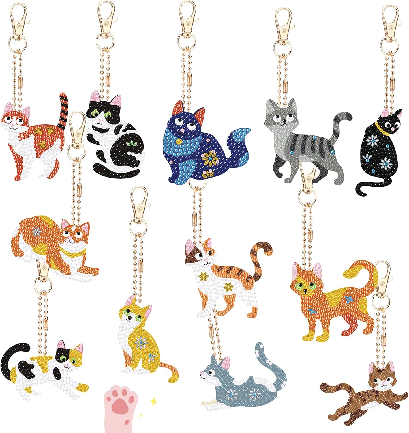 12 Pieces Diamond Key Chain Kits DIY Cats Diamond Art Painting Keychains with Different Shapes Double Sided Rhinestone Embroidery Mosaic Diamond Pendant Keyrings Diamond Pendant for Bag Decoration