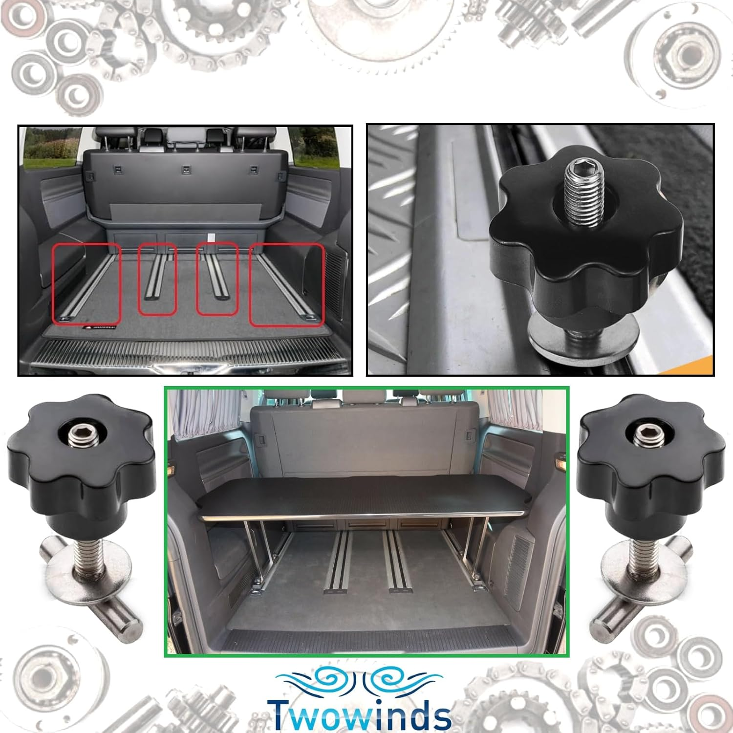 Twowinds Load Securing Screws Interior Guide Rail Anchor Fixing Screws for Fridge, Potty, Compatible with VW T5 T6 Multivan Transporter California 7H5883189E, 7H5883084C (4 Lots) image number 5