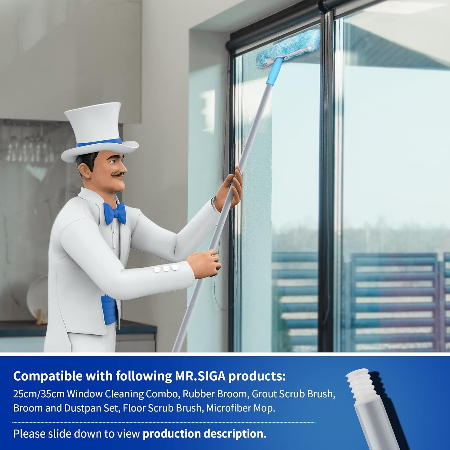 MR.SIGA 54.3 Inch Long Extension Pole, Adjustable 4 Pieces Aluminum Pole for Window Squeegee image number 2