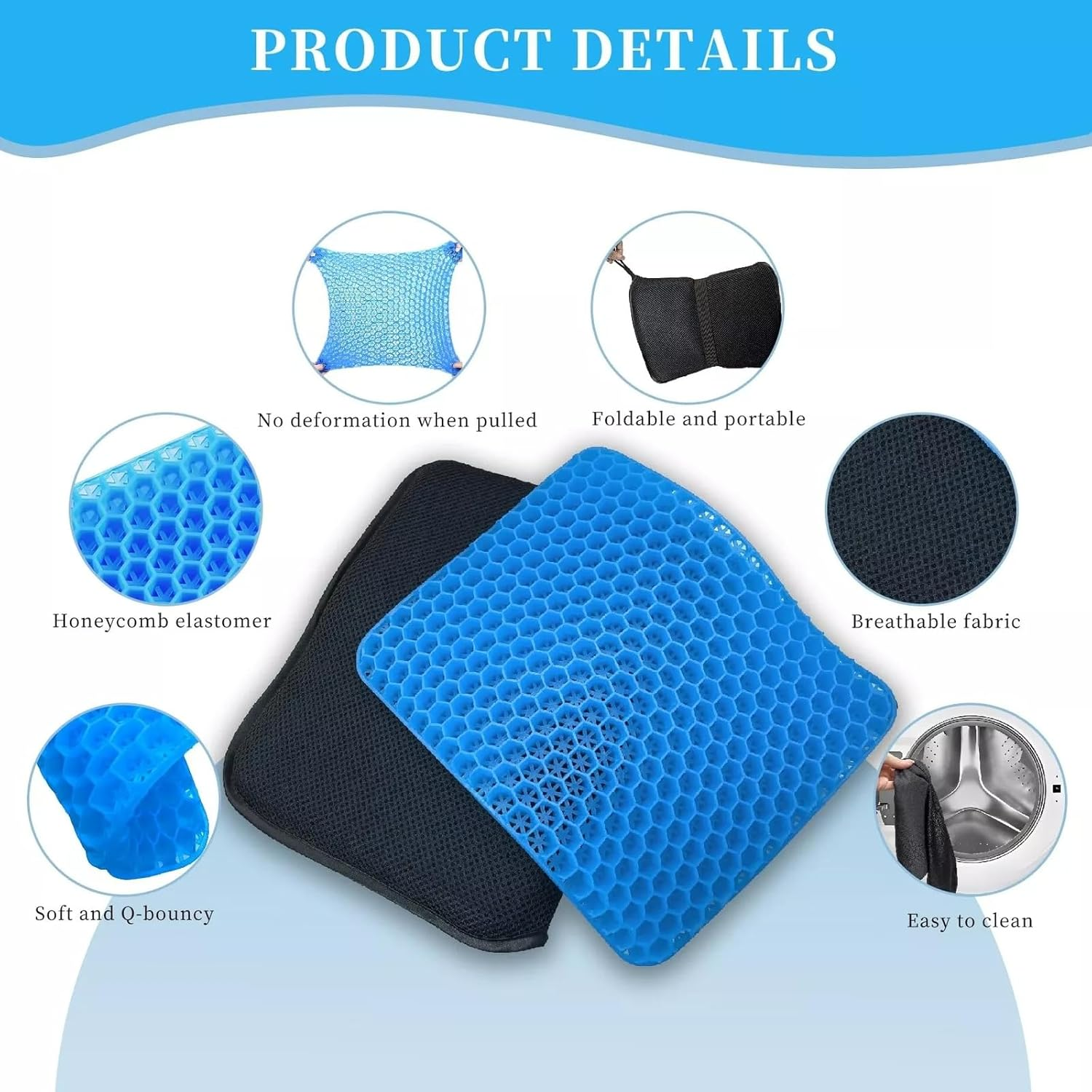 Portable Gel Seat Cushion，Foldable Office Chair Cushion，Car Seat Cushion for Long Sitting Pressure Relief，Tailbone Cushion for Office Chair Car Stadium Airplane Travel, Sciatica, Tailbone Pain Relief image number 2