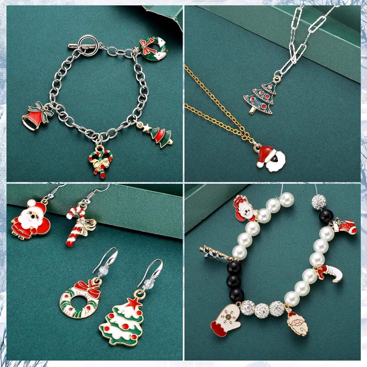 100 Pcs Mini Christmas Charms for Jewelry Making DIY Bulk Assorted Gold Alloy Santa Claus Snowman Reindeer Christmas Pendant for Xmas Earrings Bracelet Necklace Keychain Craft DIY Making Supply Decor image number 4