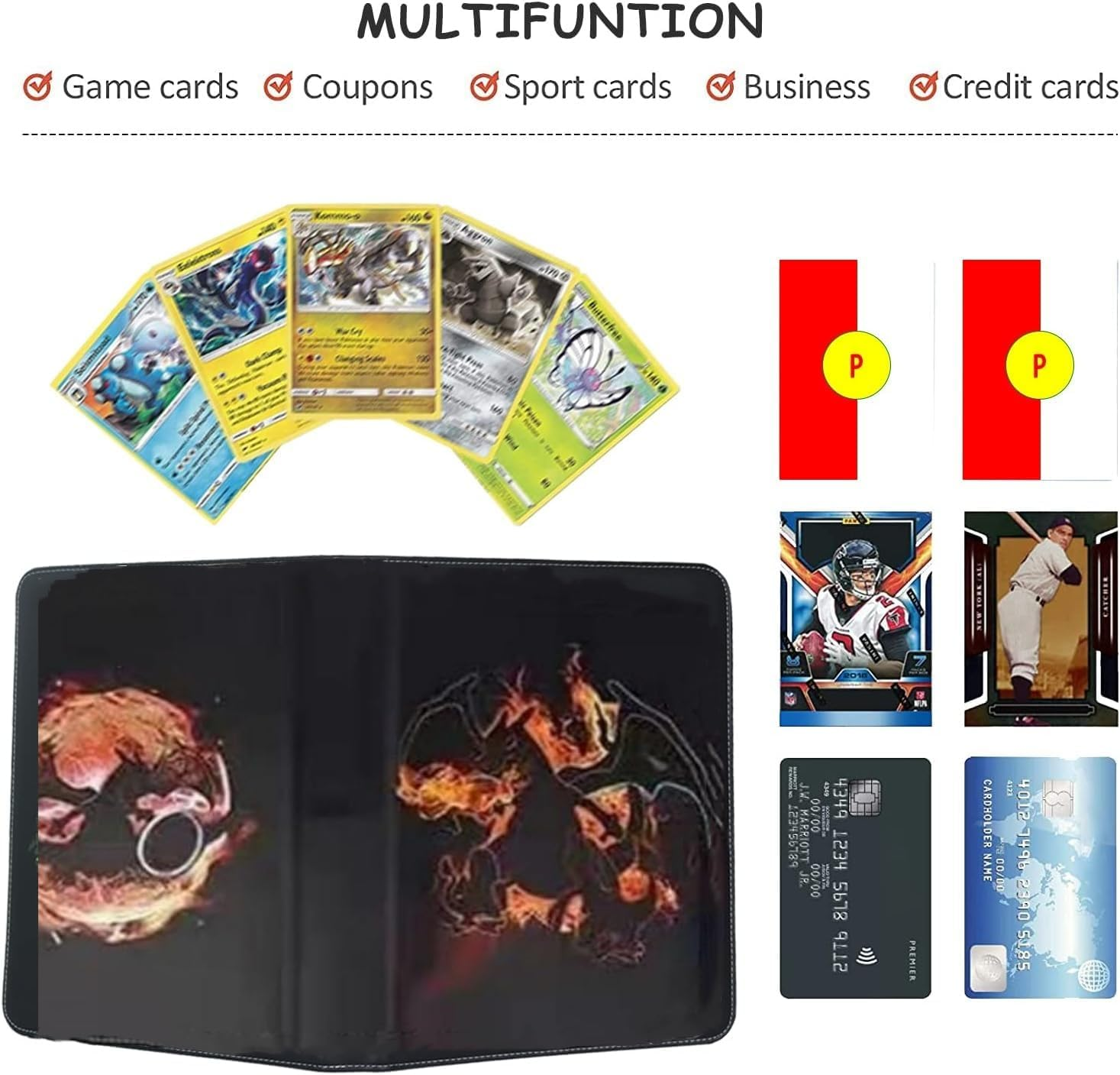 Card Binder,900 Pockets Card Holder Album, Trading Card Binder Display Storage Carrying Case with 50 Removable Sleeves for Standard Size Cards 9 Pocket (Red) image number 3