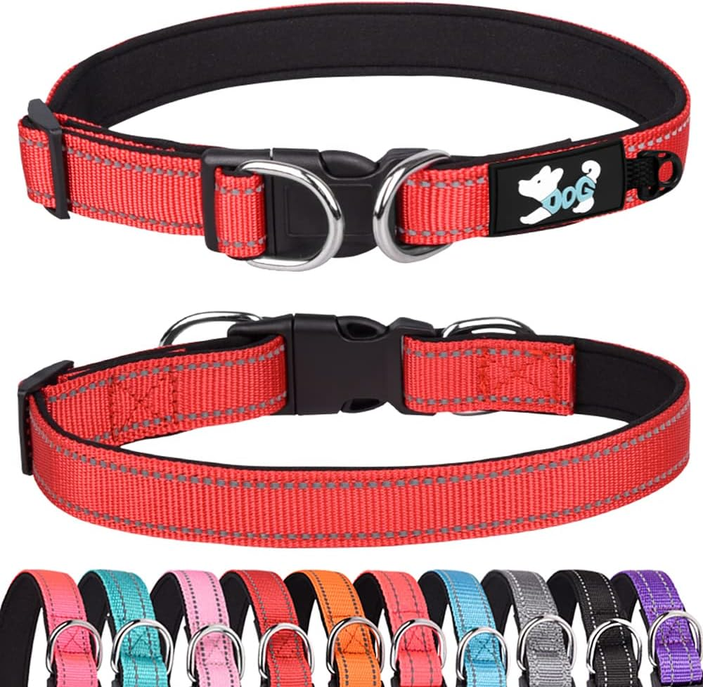 Haoyueer Padded Dog Collar Reflective Dog Collars for Small Medium Large Dogs Comfortable Soft Neoprene Adjustable Basic Dog Collars (S, Red)