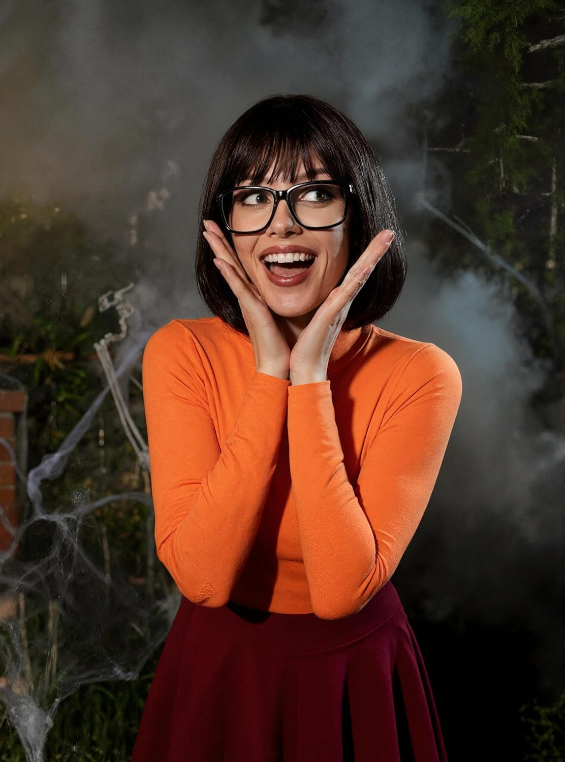 Halloween Adult Costumes for Women Cosplay Classic Movie Characters Costume Long Sleeve Turtleneck Tops, Skater Skirt, Knee Socks