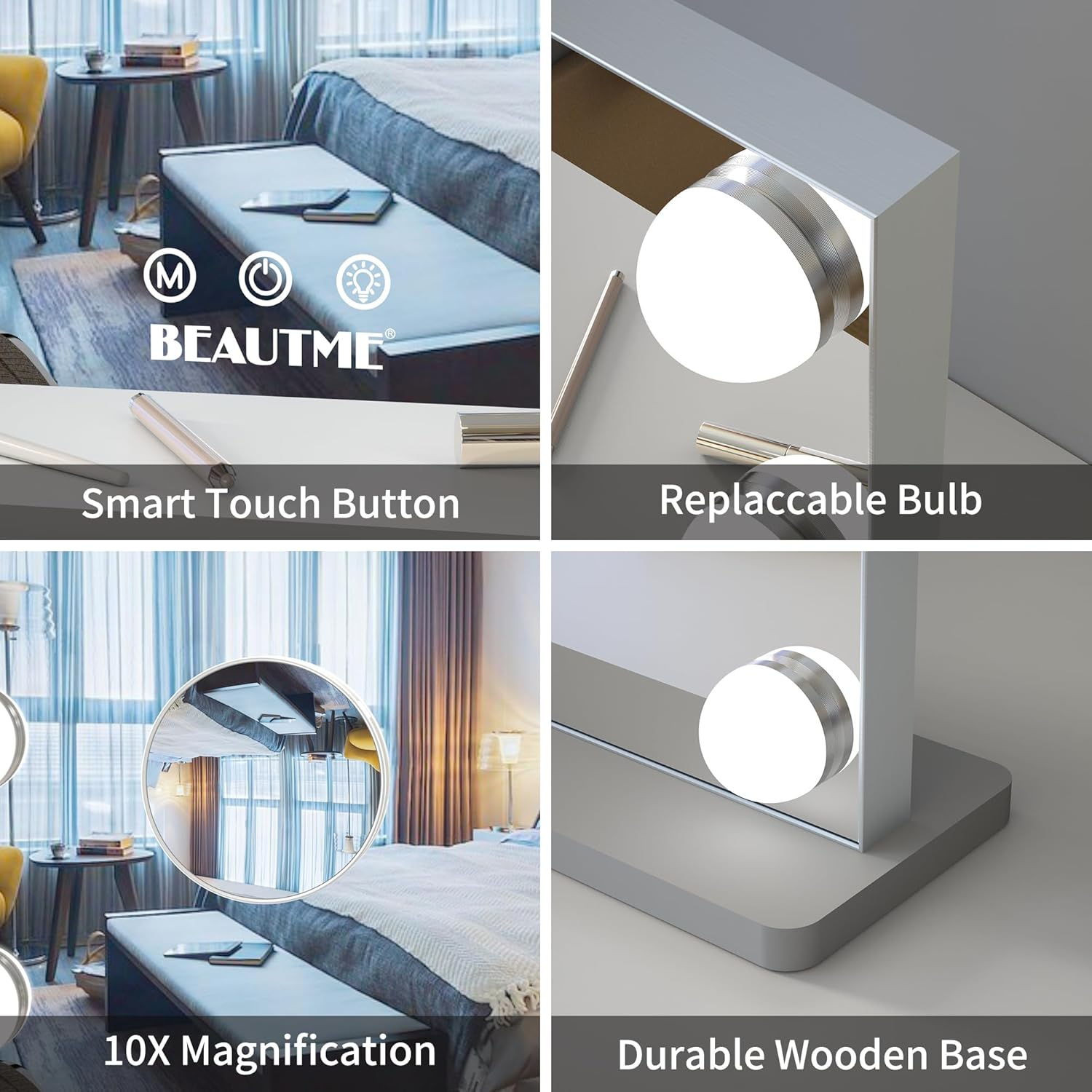 ANYHI Vanity Mirror with Lights, 50.5 X 39.7 Cm Hollywood Illuminated Makeup Mirror with 13 Dimmable Lights, Wall Mounted or Dressing Table Mirror for Makeup Vanity with 10X Magnifier (Silver) image number 1