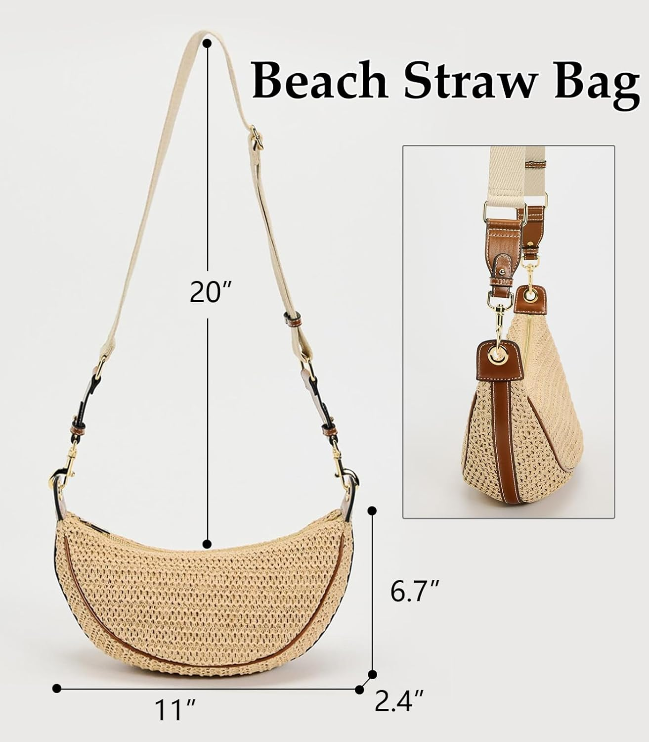 Straw Crossbody Bags for Women Beach Woven Hobo Handbag Summer Chic Crescent Shoulder Purses with Adjustable Strap 2025