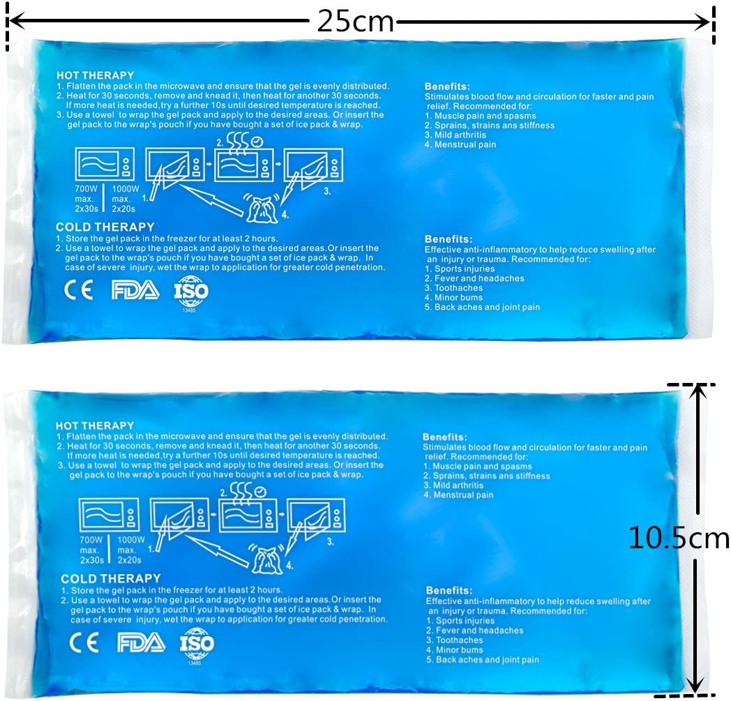 WORLD-BIO Flexible Ice Pack for Sports Injuries, Reusable Hot Cold Therapy Compression, Great for Migraine Headache, Stiff Neck, Arthritis Wrist, Knee Joint Strains, Ankle Sprains, 2 Packs - 4.3" X 9.8"