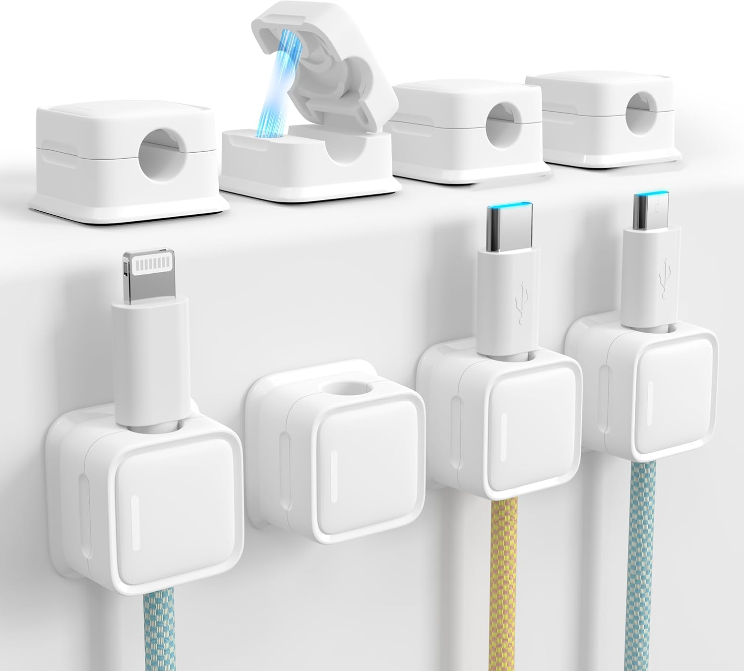 Cord Organizer Holder, 6 Pack Magnetic Desk Cable Clips Management, Hide Phone Charging Cable Keeper, Strong Adhesive Wire Charger Holder for Nightstand, Kitchen Appliances, Office Supplies