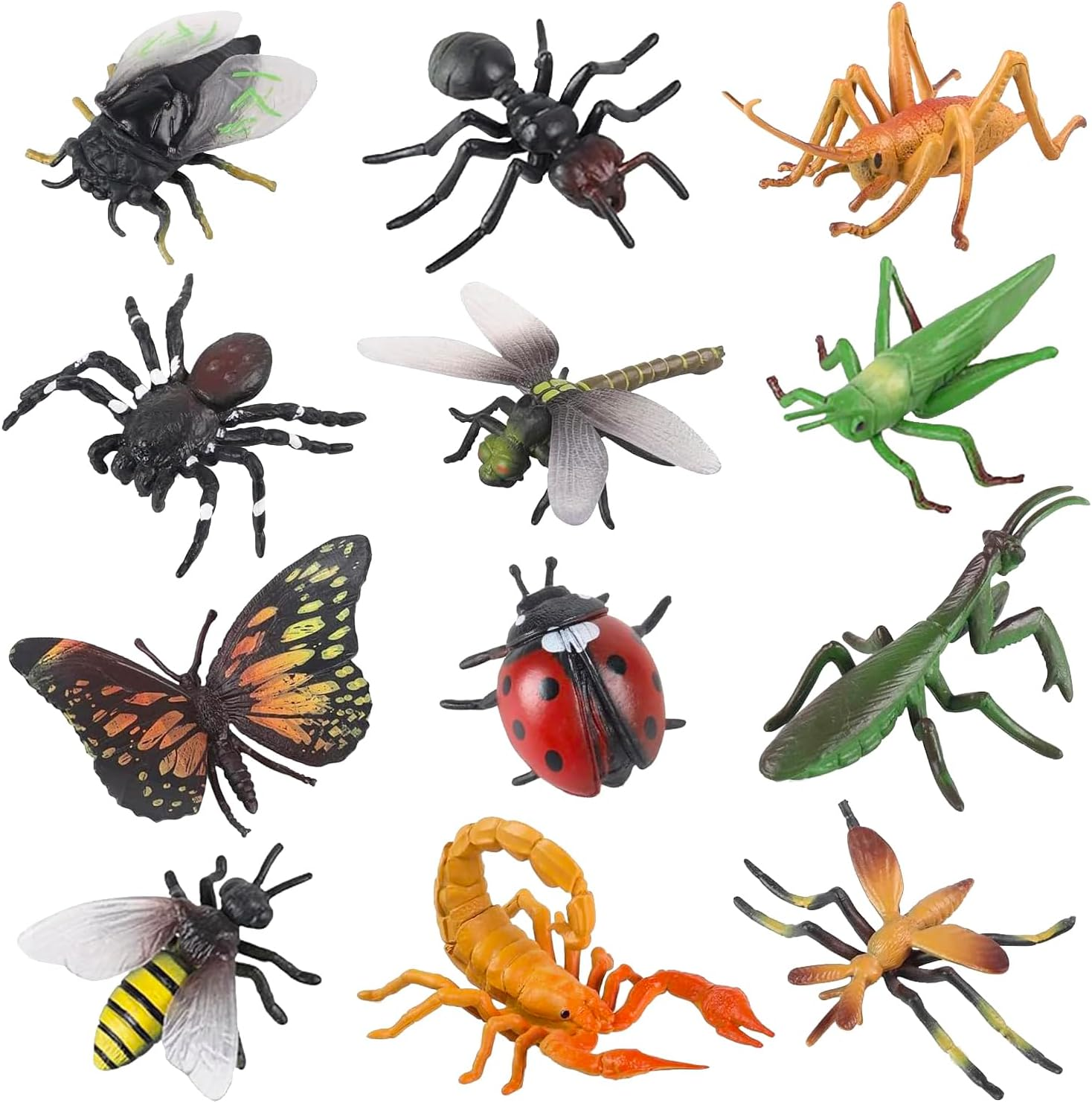 Realistic Insects and Bugs Toy for Kids, 12Pcs Large Plastic Insects Figure Bugs Figurine Set for Kids Children with Ant Ladybug Bee Butterfly Scorpion Spider Mantis, Pet Toys Halloween Party Favors image number 3