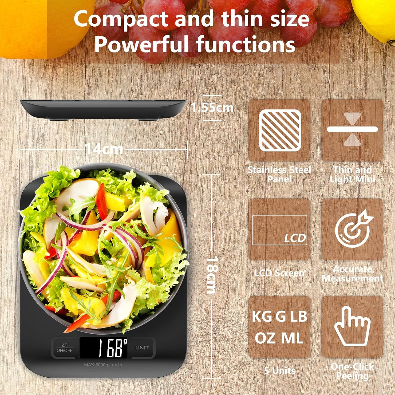 Geeric Food Scale, Digital Kitchen Scale 22Lb/10Kg Capacity, 6 Units with Tare Function Food Scale for Cooking, Baking,Meal Prep - White image number 5