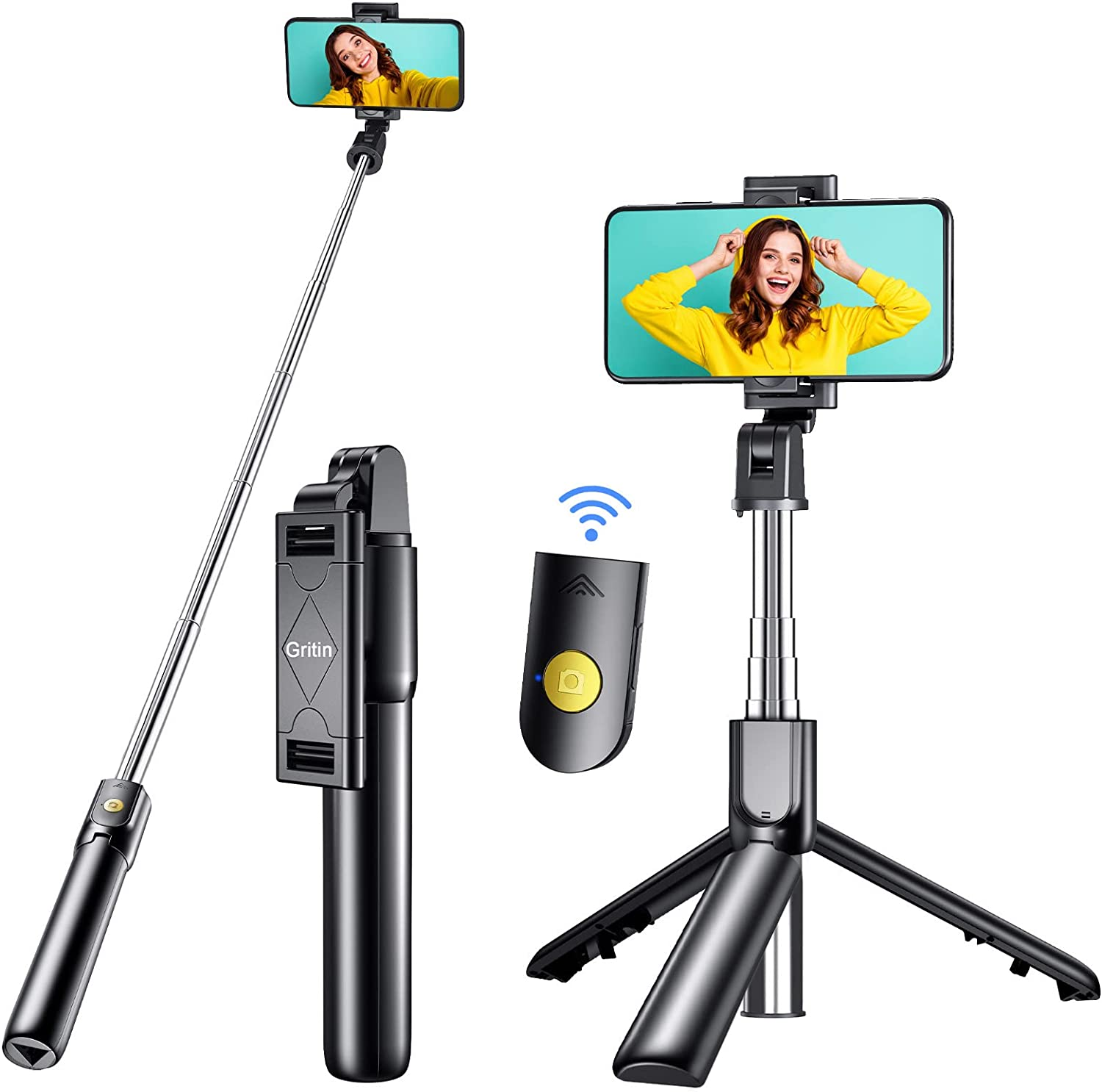 Gritin Selfie Stick Tripod, 3 in 1 Bluetooth Selfie Stick with Detachable Wireless Remote & Stable Tripod Stand, Extendable and Portable Selfie Stick Compatible With/Galaxy, Etc. image number 5