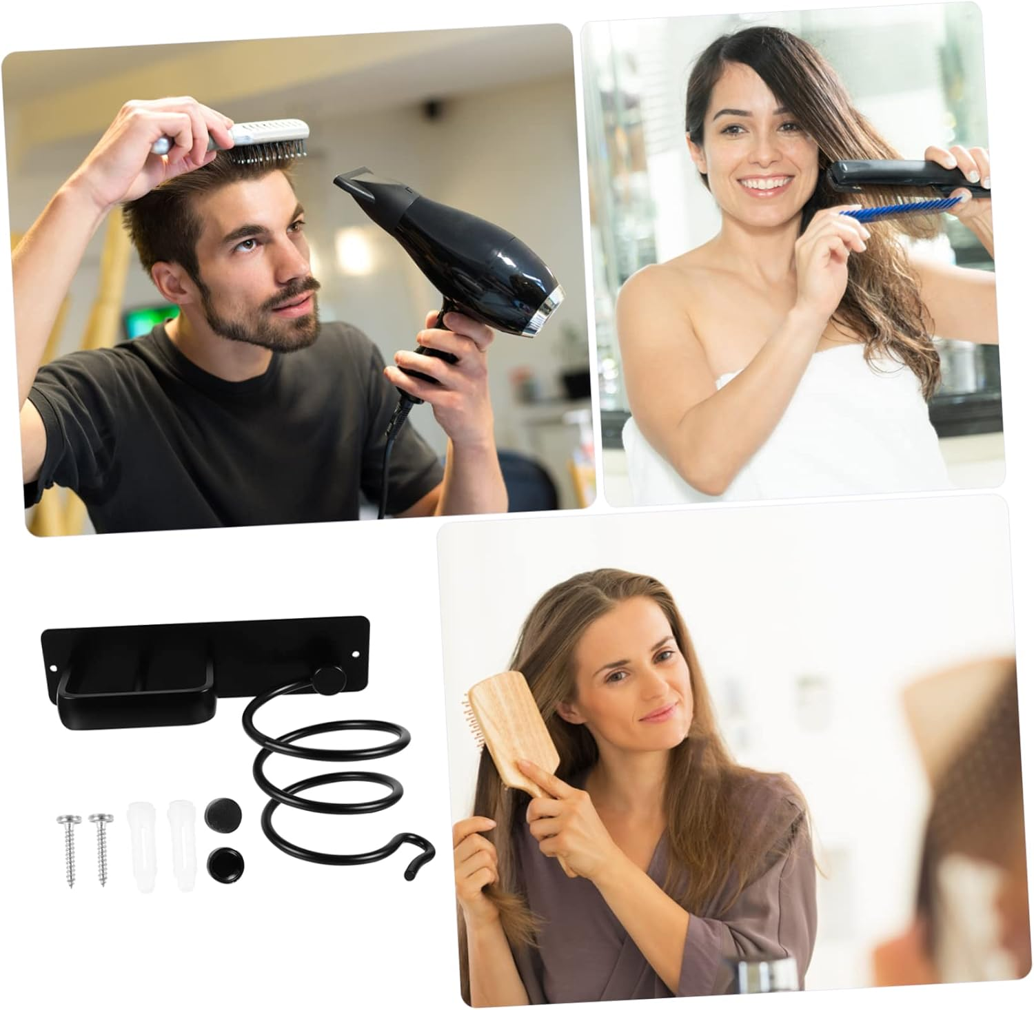 WOONEKY Space Aluminum Hair Dryer Bracket Wall-Mounted Organizer Easy to Assemble for Bathroom image number 5