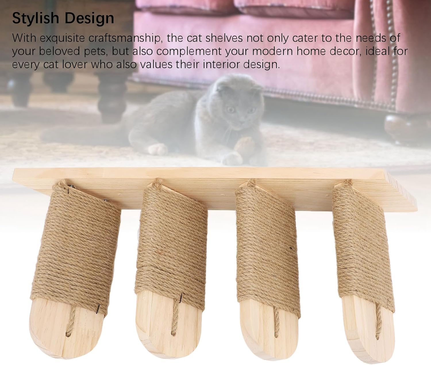 Cat Wall Mounted Climbing Shelves, Space Saving Cat Shelves and Cat Perches, Cat Wall Shelves with High Strength Pine Wood, Floating Cat Shelves for Home Apartment (4 Steps) image number 6