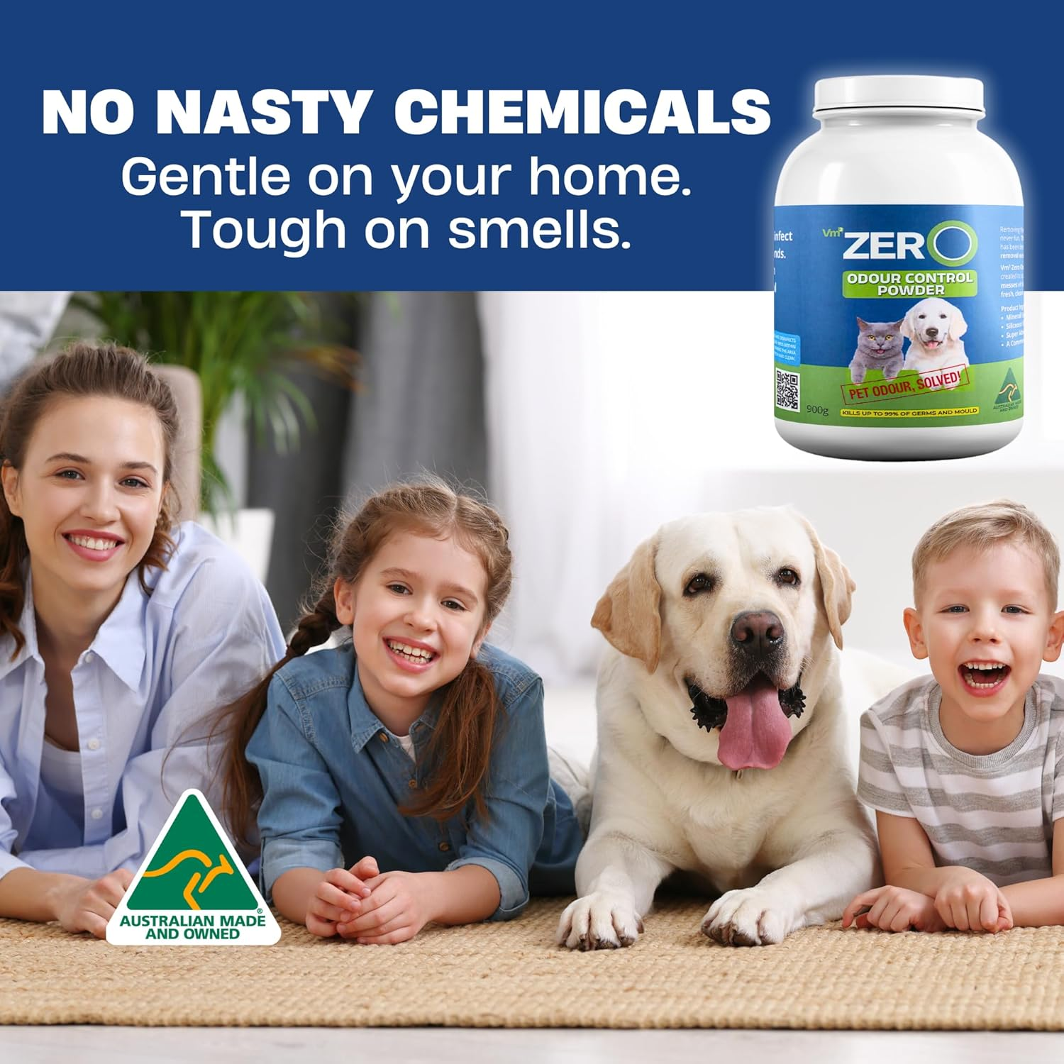 Vm3 Zero Odour Control Powder &ndash; 900G Pet & Carpet Odour Neutraliser, Fast & Easy Urine Cleaner, Absorbs Liquids, Eliminates Smells, Kills Germs, Pet & Home Safe &ndash; Australian Made image number 3