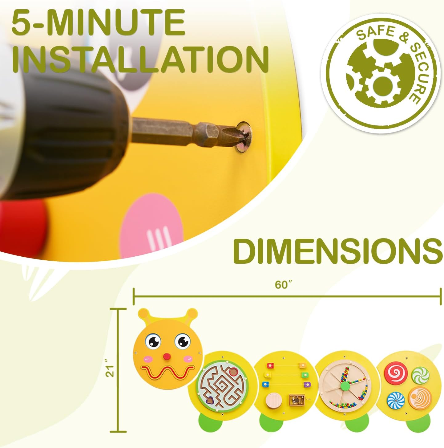 Caterpillar Montessori Busy Board,Sensory Board,Educational Toys,Activity Cube,Wall Toys,Daycare Furniture,Playroom Furniture,Interactive Toys,Wooden Toys,Learning Toys,Boys and Girls 6 M+