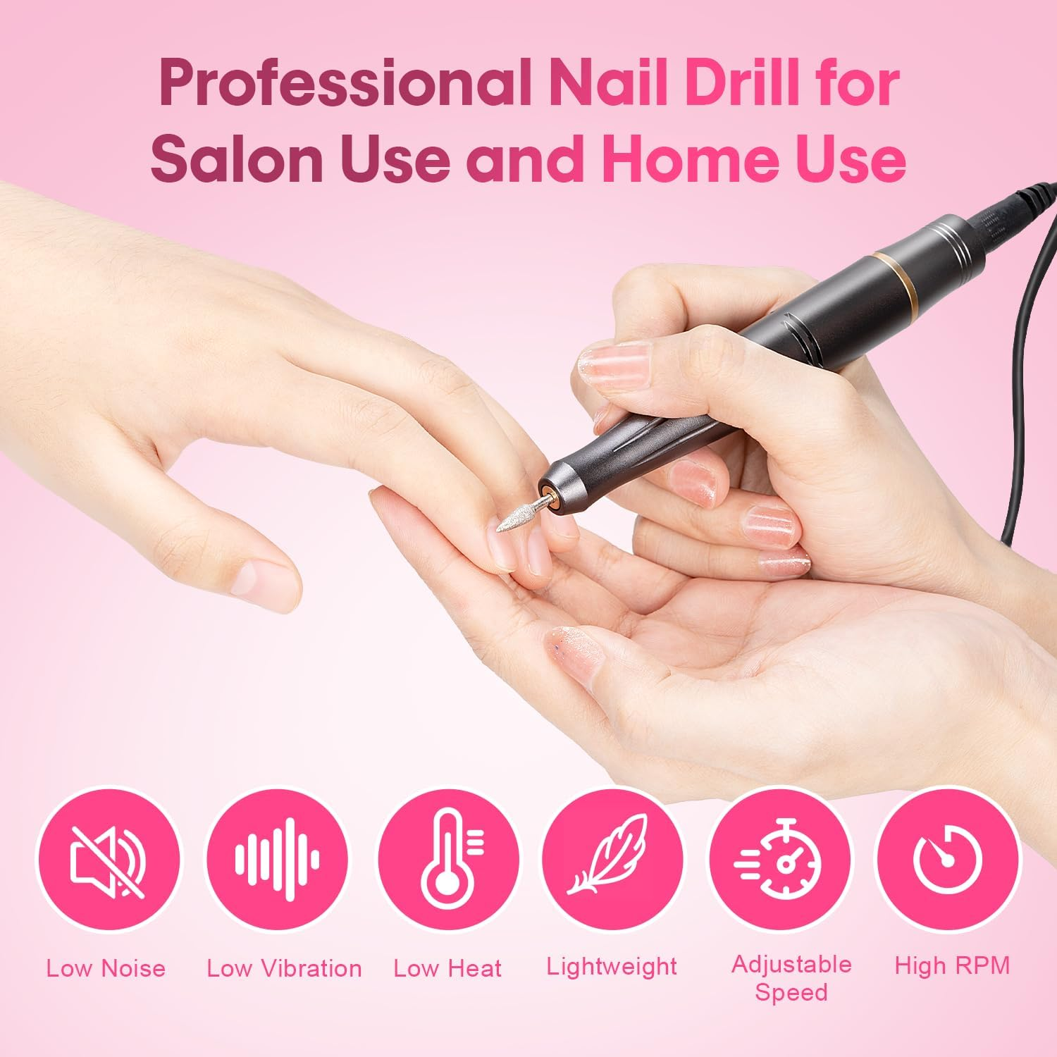 Nail Sander Electric Nail File 23000RPM Professional Nail Sander 11 in 1 Silent Portable Nail Sander Manicure Pedicure Kit for Beginners Salon image number 5