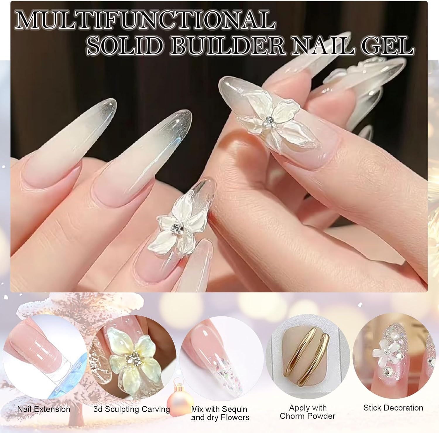 NAILGIL Clear and White Solid Builder Gel Nail Extension, Solid Nail Glue Gel 3D Nail Sculpture with Nail Shape, Nail Art, Salon DIY at Home, 30 G (1 Fl Oz) image number 6