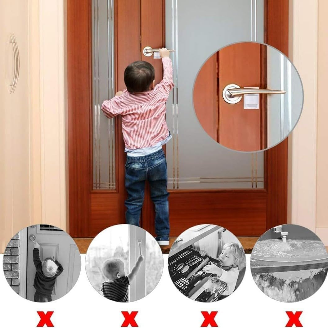 4Pcs Child Proof Door Lever Locks, Childproof Door Handle Safety Locks with Adhesive, Baby Proofing Door Handle Lock, Heavy Duty Door Handle Locks for Baby Safety and Deter Pet Opening the Door,Black