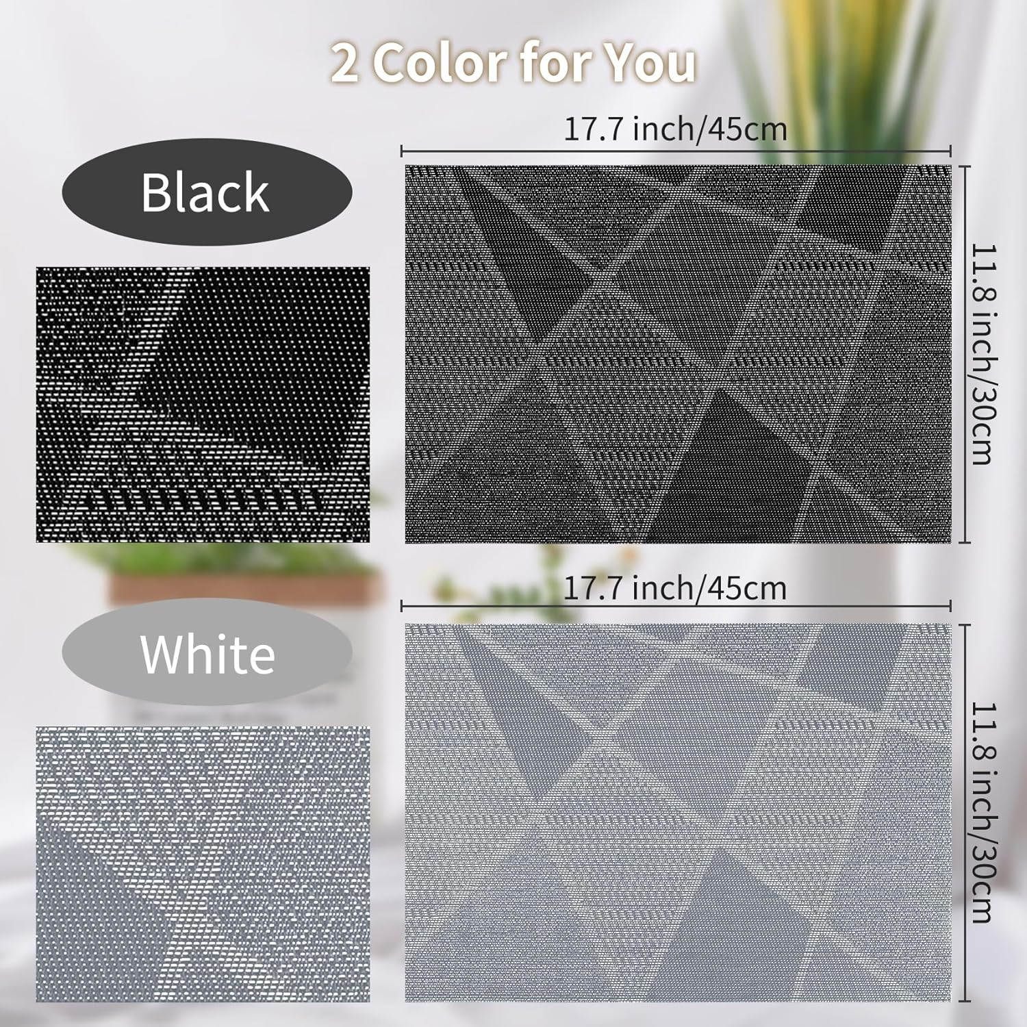 Annhua PVC Placemats Set of 2, Heat-Resistant Table Mats for Dining - Washable Rectangle Place Mat with Geometric Pattern for Home Kitchen Decor, 45 X 30 Cm - Black image number 5