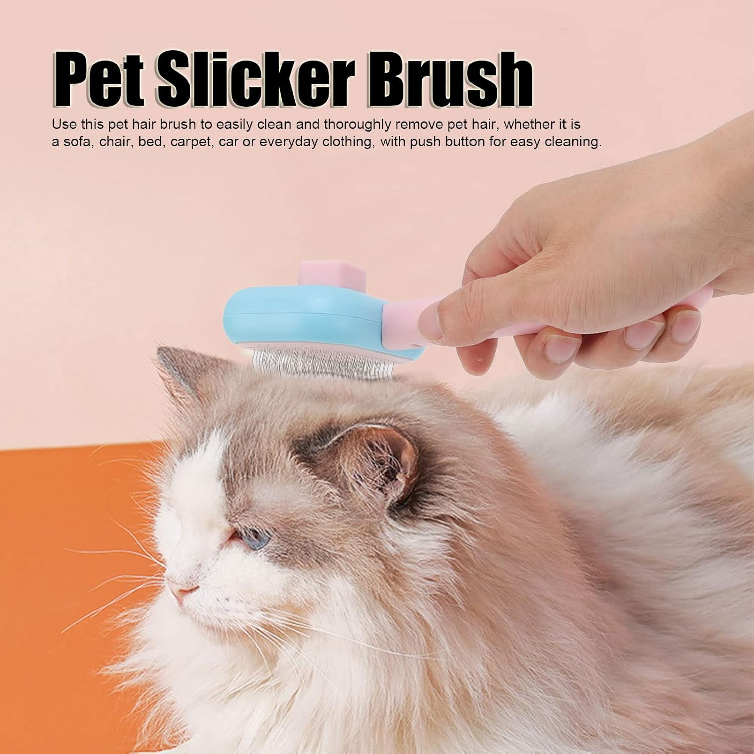 Pet Slicker Brush, Self Cleaning Massage Prevent Slip Dog Cat Grooming Comb, Pet Hair Brush Deshedding Dog Brush Cat Brush for Shedding Hair image number 4