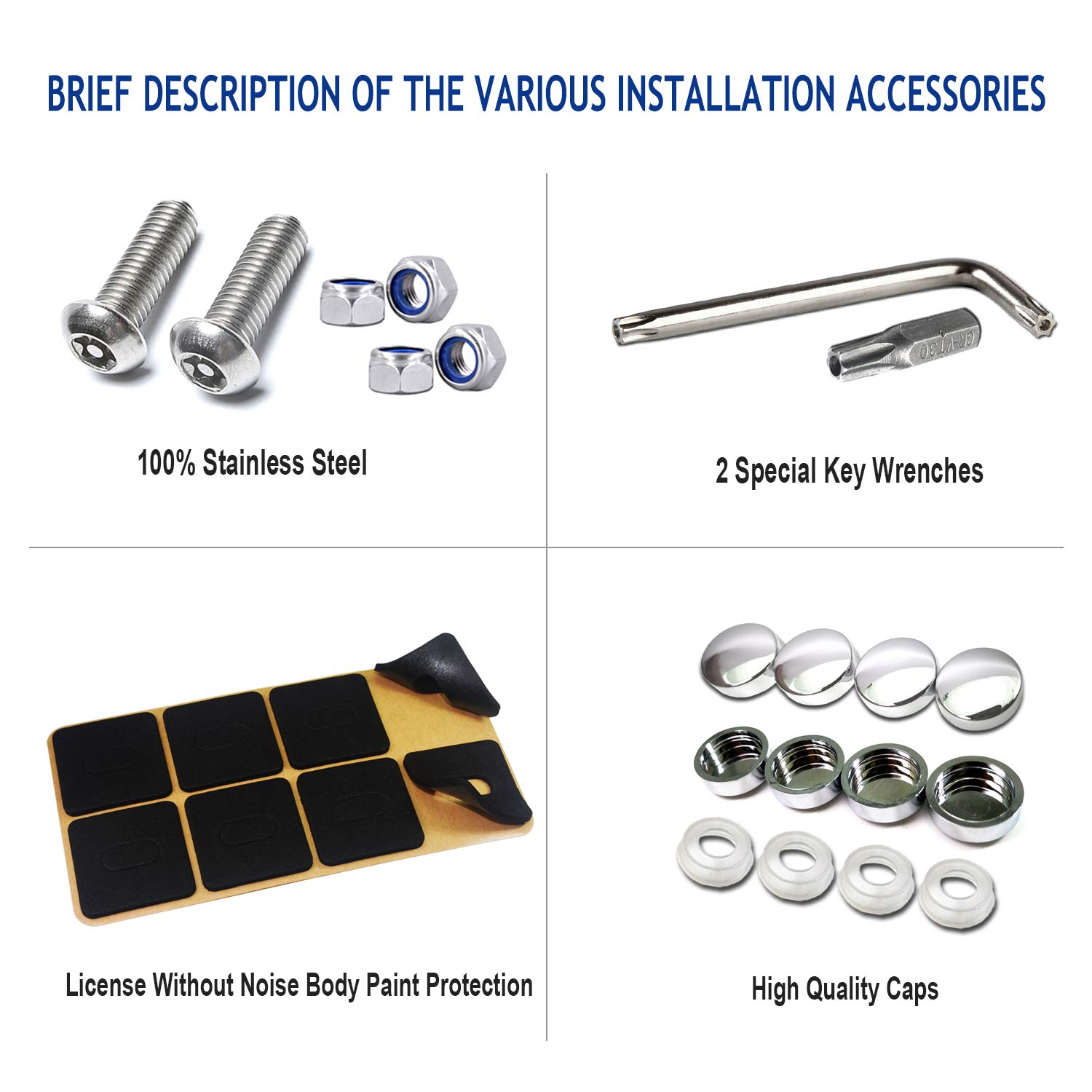 ZXFOOG anti Theft License Plate Screws- Stainless Steel Bolts Fasteners Kits for Car Tag Frame Holder, Tamper Resistant Mounting Hardware,1/4"(M6) Security Screw Set,Rust Proof,Chrome Screw Caps Cover - Chrome License Screws Caps image number 5