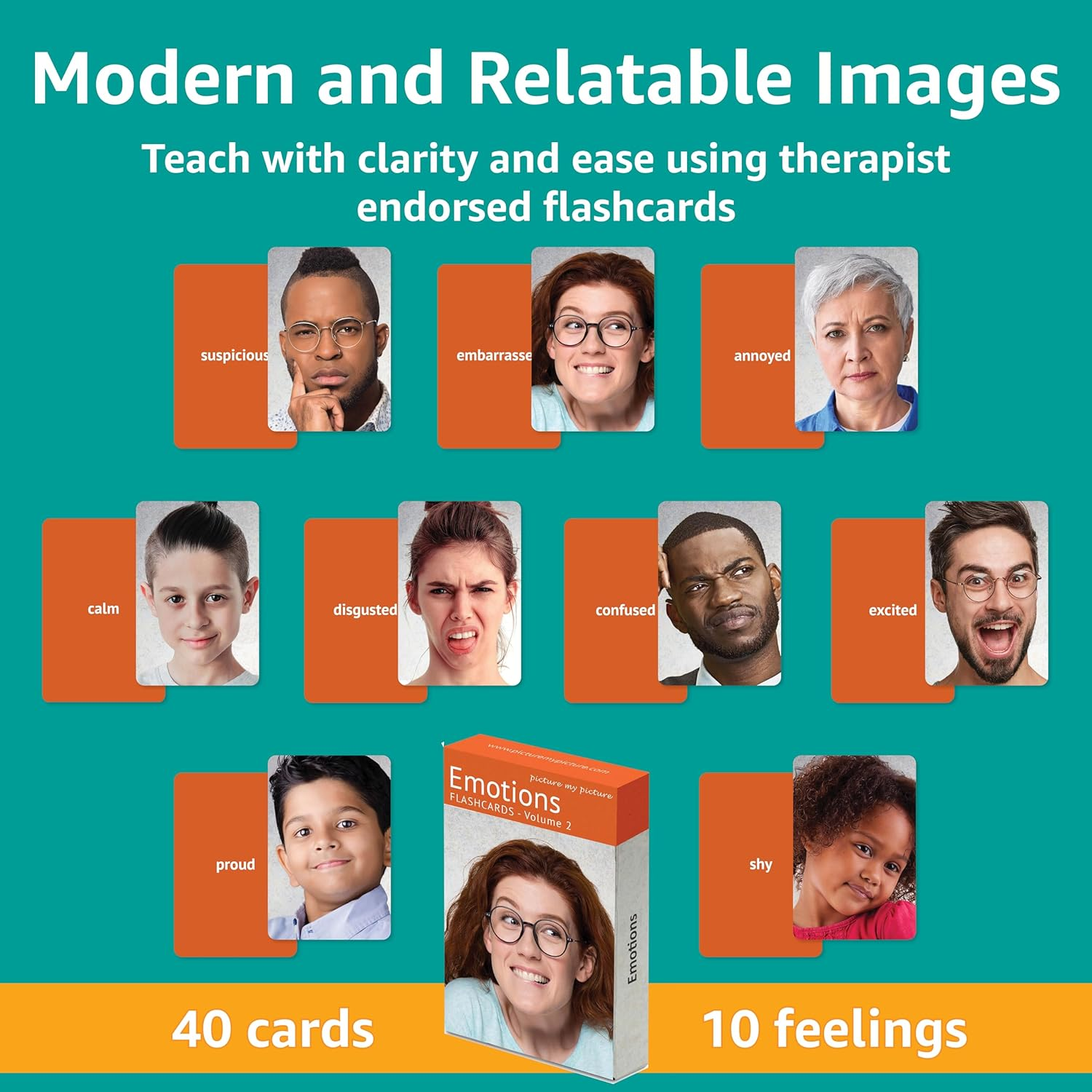 Feelings and Emotions Flash Cards Volume 2 | 40 Emotion Development Language Photo Cards | Speech Therapy Materials and ESL Materials image number 1