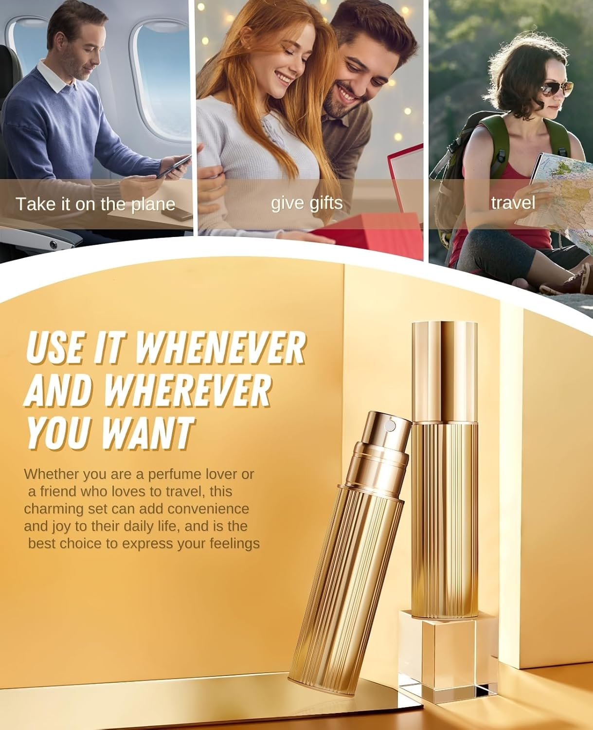 ASADAYS Portable Perfume Atomiser Refillable - 5Ml Empty Travel Spray Bottle, Nano Mist, Bottom Filling Mini Atomizer, Pocket Size Cologne Dispenser for Women and Men (Black & Gold, PA) image number 6