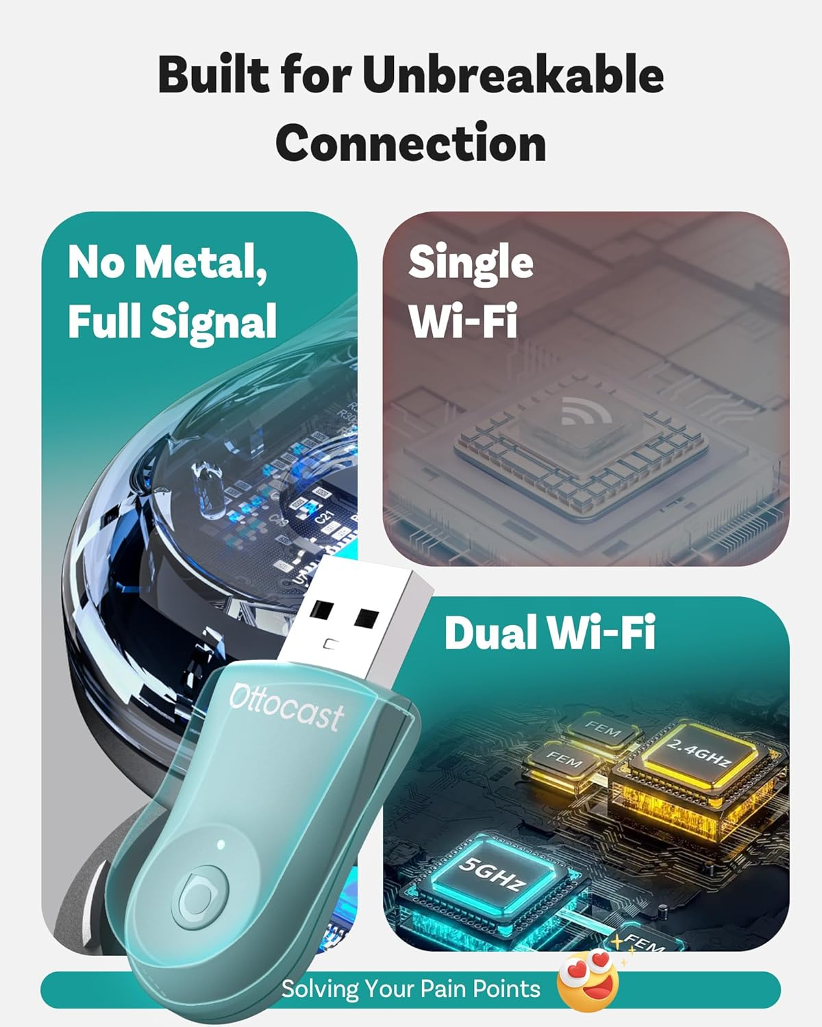 OTTOCAST Mini 2025 Wireless Carplay & Android Auto 2-In-1 Adapter, Plug & Play, 5Ghz Wifi, Auto Connect for Iphone & Android, Fits 98%+ OEM Wired Carplay Cars (Green) image number 4