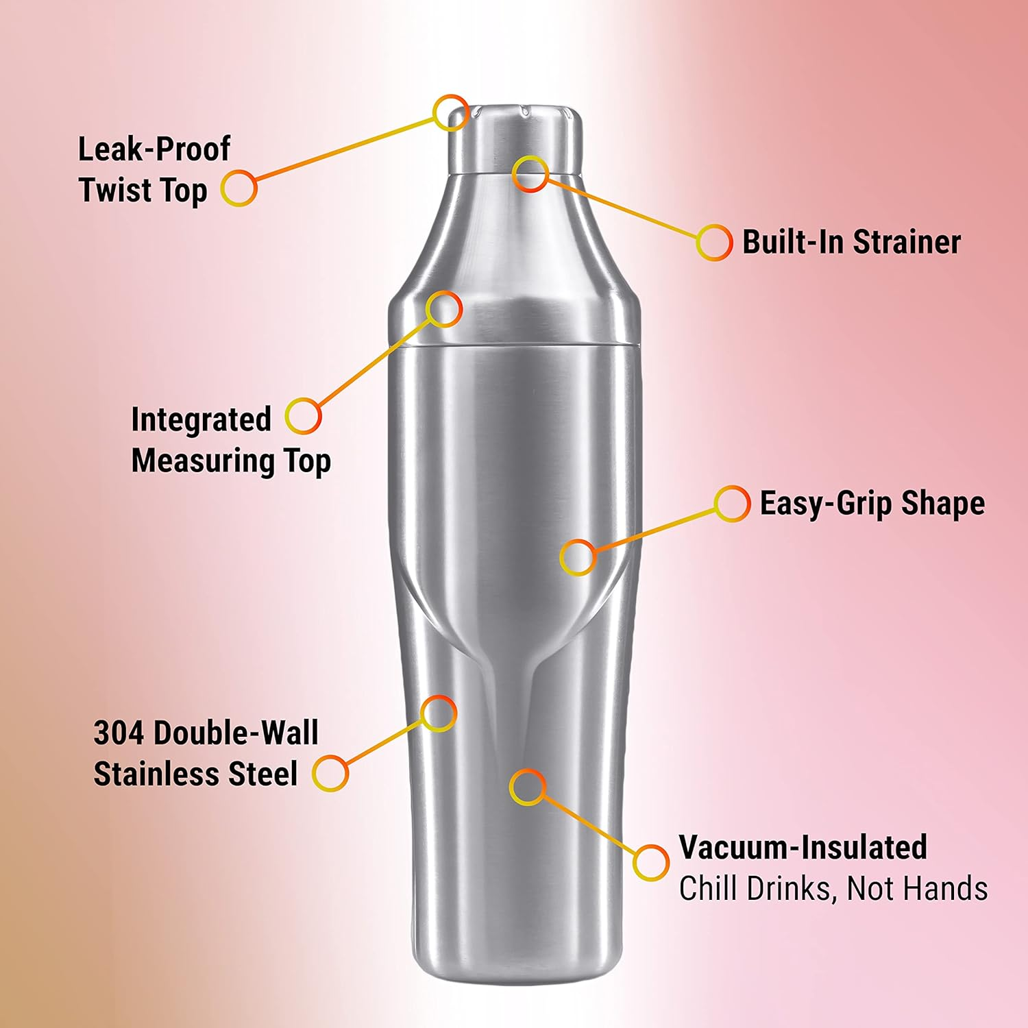 Lexenic 24Oz Vacuum Insulated Hybrid Cocktail Shaker - Premium 18/8 Stainless Steel - Martini Shaker Set - Drink Shaker with Strainer- Cocktail Shaker Set for Home Bar,Travel,Gift - Type E image number 7