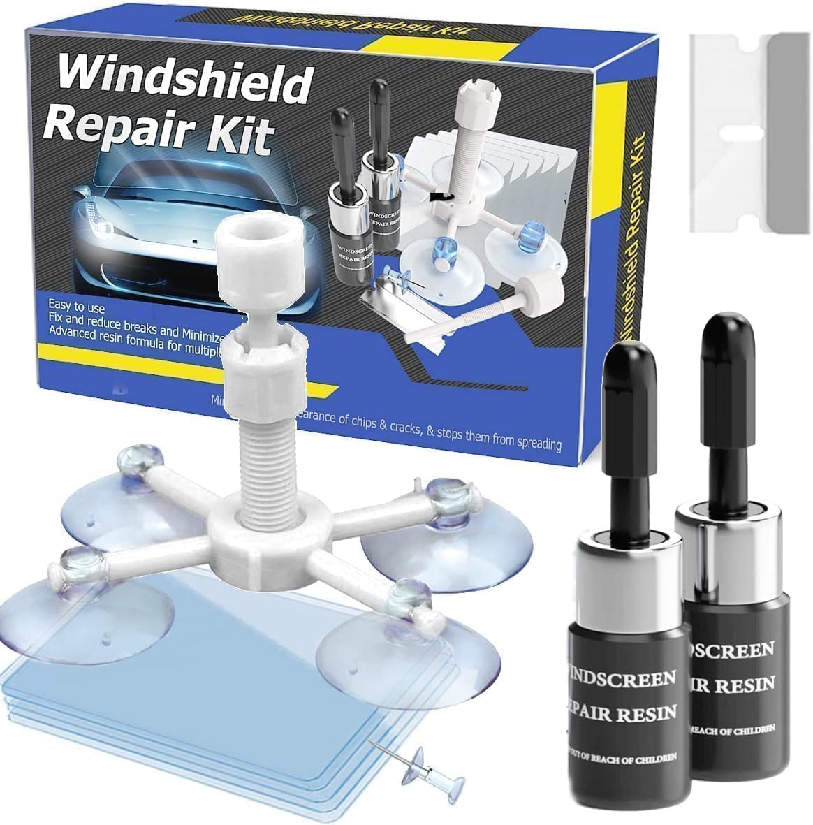 Windshield Repair Kit，Windshield Repair Kit for Chips and Cracks，Cracks Gone Glass Repair Kit | Car Glass Repair Kit - Blue image number 5