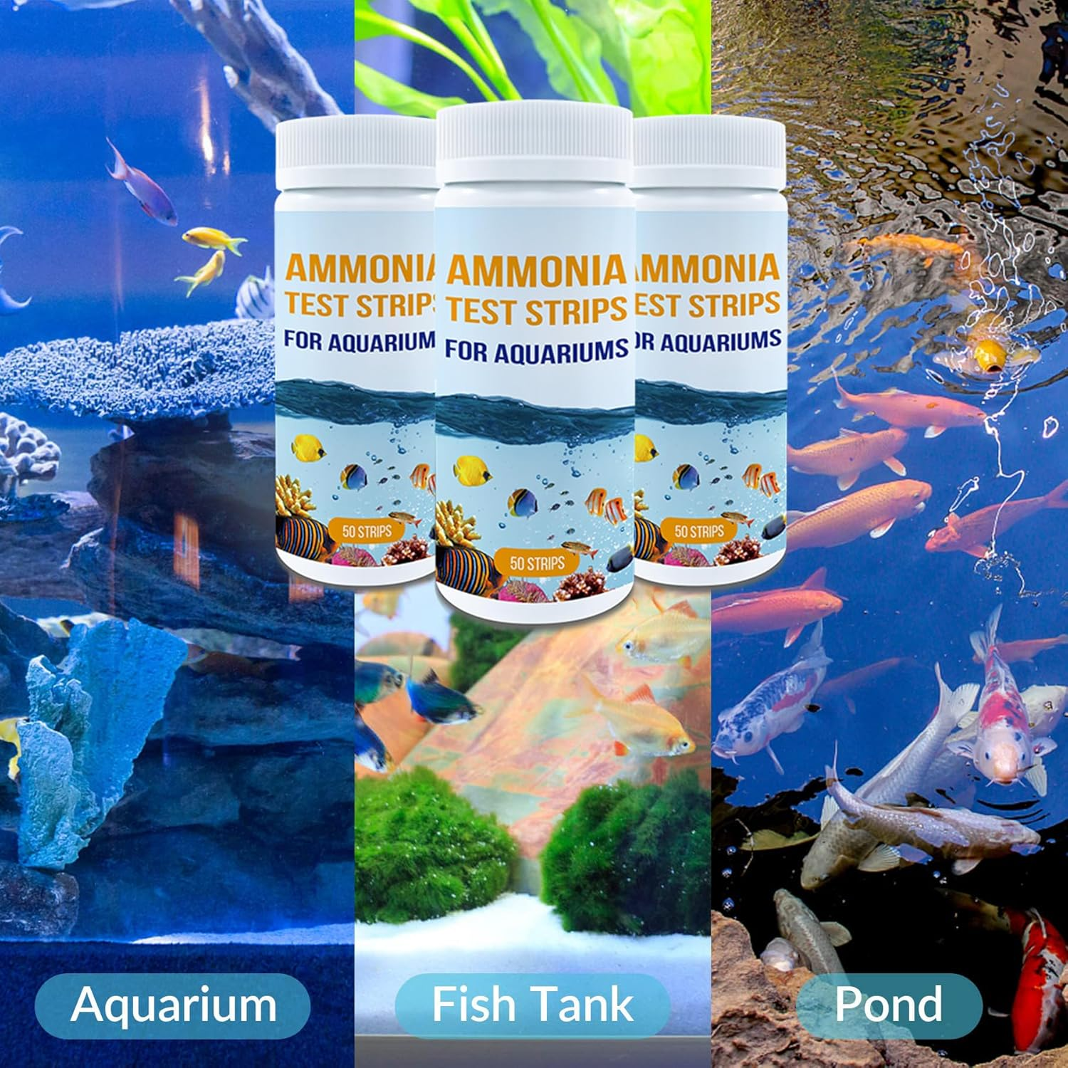 Ammonia Test Strips for Fish Tank, 50 Count Aquarium Test Strips for Saltwater & Freshwater Aquariums & Ponds, Ammonia Test Kit image number 1