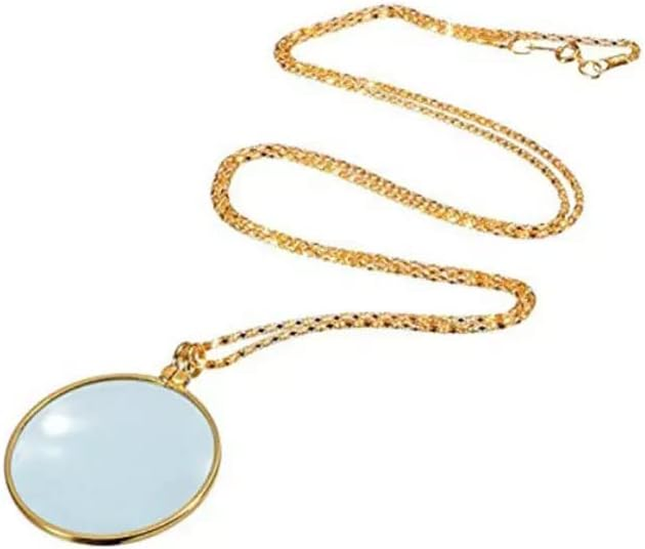 AIMALL Monocle Lens Necklace 5X Magnifier Magnifying Glass Pendant Coin Gold Silver, 42Mm Lens Diameter