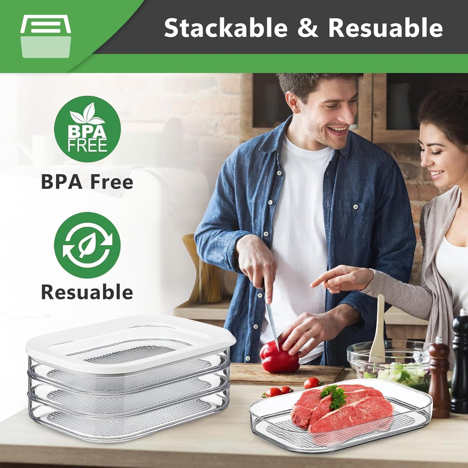 Deli Meat Container for Fridge, Stackable Bacon Cheese Container for Refrigerator, Food Storage Boxes with Lid for Cold Cuts, Lunch Meat, Salami, Meal Prep Containers, BPA Free image number 1