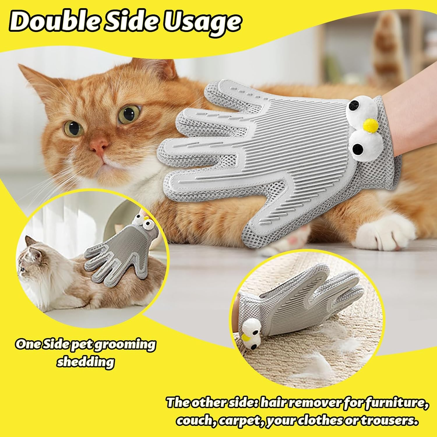 Pet Hair Remover Glove - Fur Gloves Cat - Fur Magnet Glove for Pets, Antistatic & Breathable, Washable, Ideal as a Cat Brush, Fur Magnet (Black, Pack of 2) image number 5