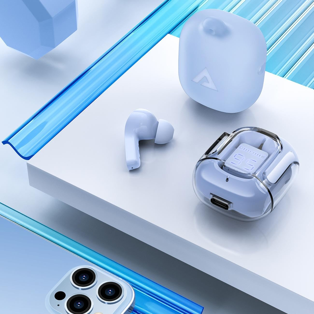 ACEFAST TWS Wireless Earphones with Charging Case - Ice Blue - Pink image number 2