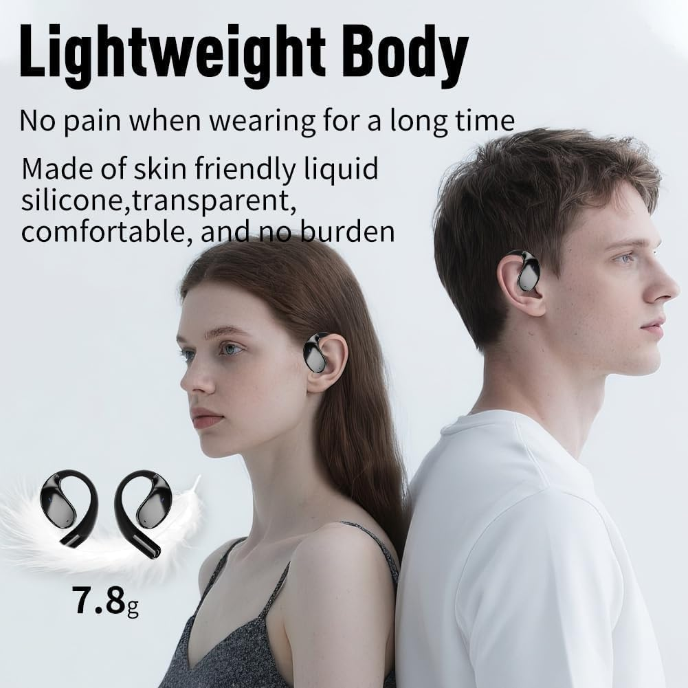 Caijin Wireless Bluetooth Sports Earbuds with Bluetooth 5.4 Technology, Open Ear Hook Design, Powerful Bass, ENC Noise Cancellation, IP54 Waterproof, 60 Hours Playtime (Black) - White image number 4