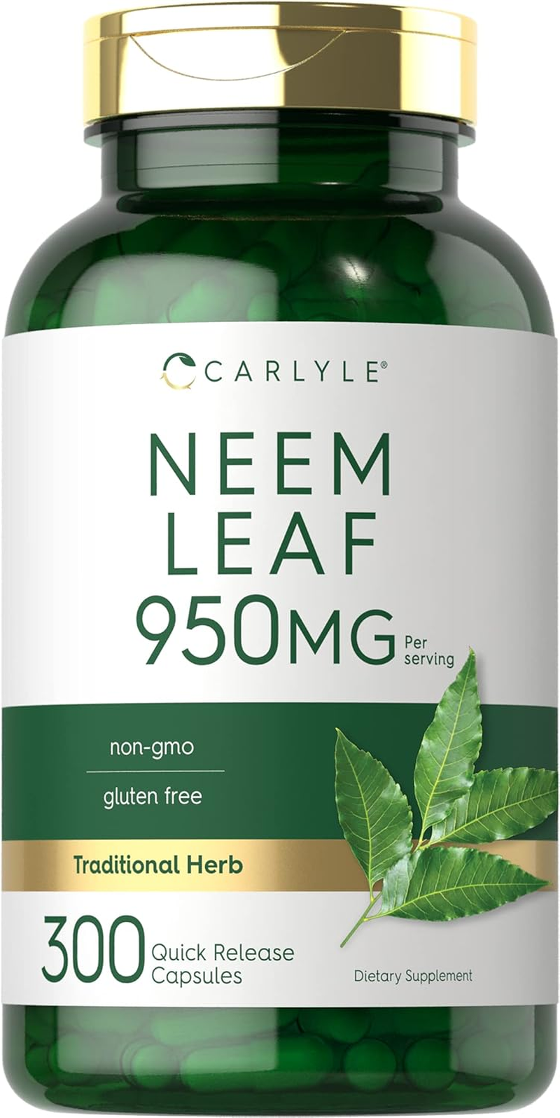 Neem Leaf | 950Mg | 300 Powder Capsules | Non-Gmo and Gluten Free Formula | Value Size | Traditional Herbal Supplement | Azadirachta Indica | by Carlyle image number 3