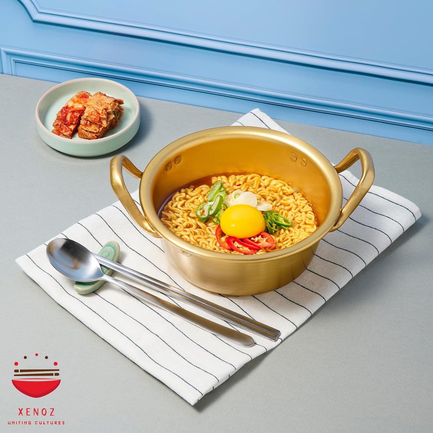 Ramen Pot with Chopsticks, Spoon & Bowl Set | Portable Rapid Ramen Cooker, Easy Cook Pot, Korean Style Egg Cooker, Instant Pot for Quick Noodles, Cooking Pot for Dorm & Travel | Made in Korea | 1Qt image number 4
