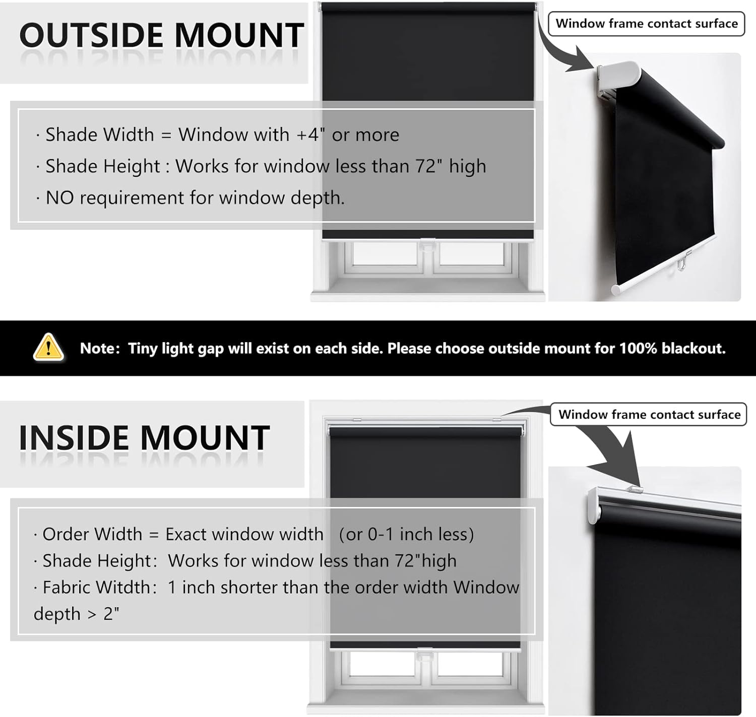 AOSKY Cordless Roller Shades Blackout Blinds for Windows Room Darkening Rolled up Shades with Spring System, UV Protection Window Shades Door Blinds for Home and Office (41" W X 72" H, Black)