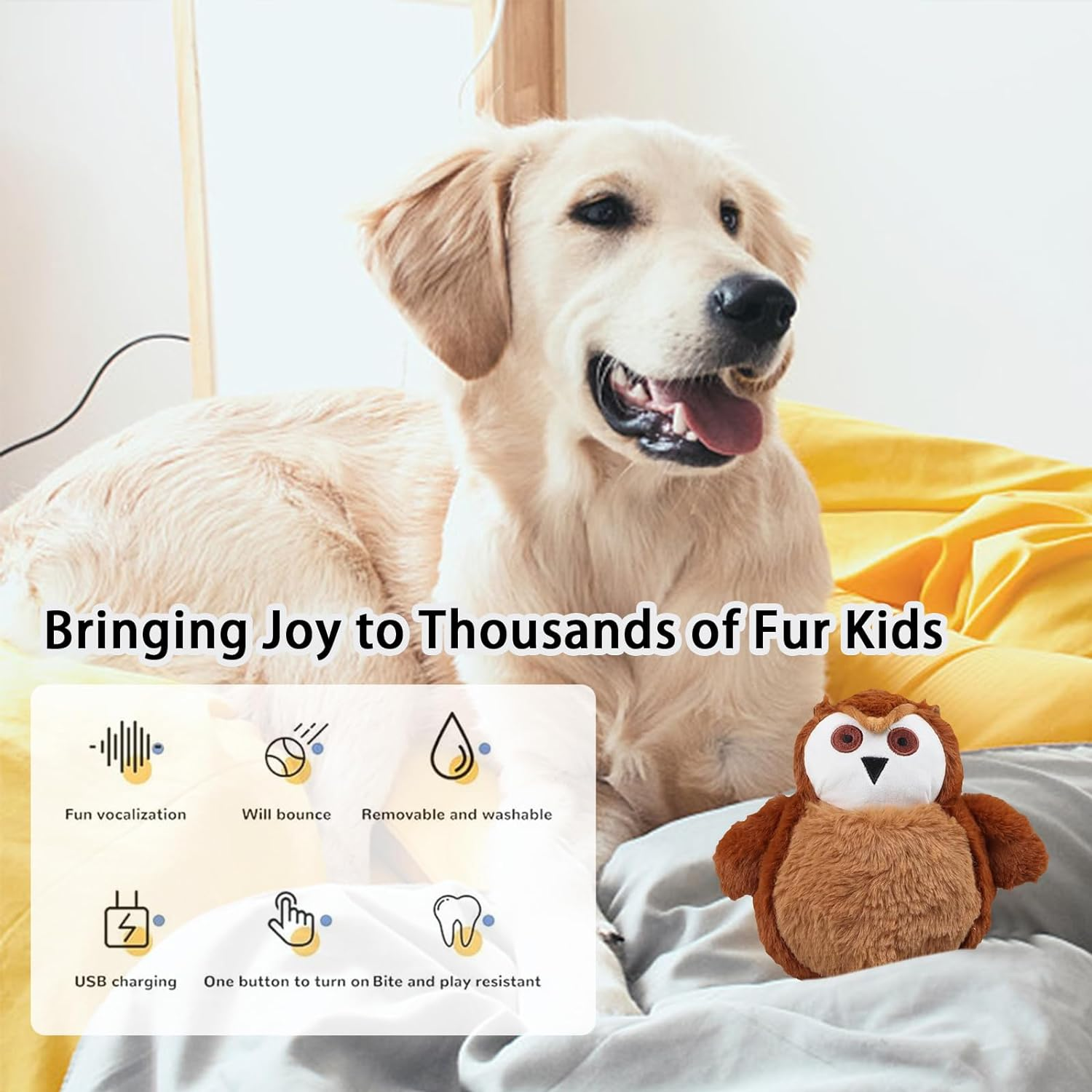 Hcpet Pet Bouncing Ball for Dog Chase Bite and Run, Rechargeable Dog Toy Ball, Sounding Owl Dog Plush Toy, Vibrating and Sounding Plush for Motorized Entertainment Interactive Toy image number 4