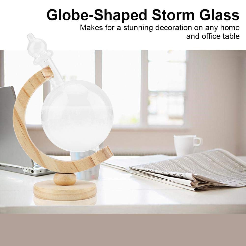 Weather Station - Storm Glass Weather Forecast - Creative Globe-Shaped - Storm Glass Bottle - Small Desktop Weather Predictor - with Wooden Base - for Home and Office image number 3