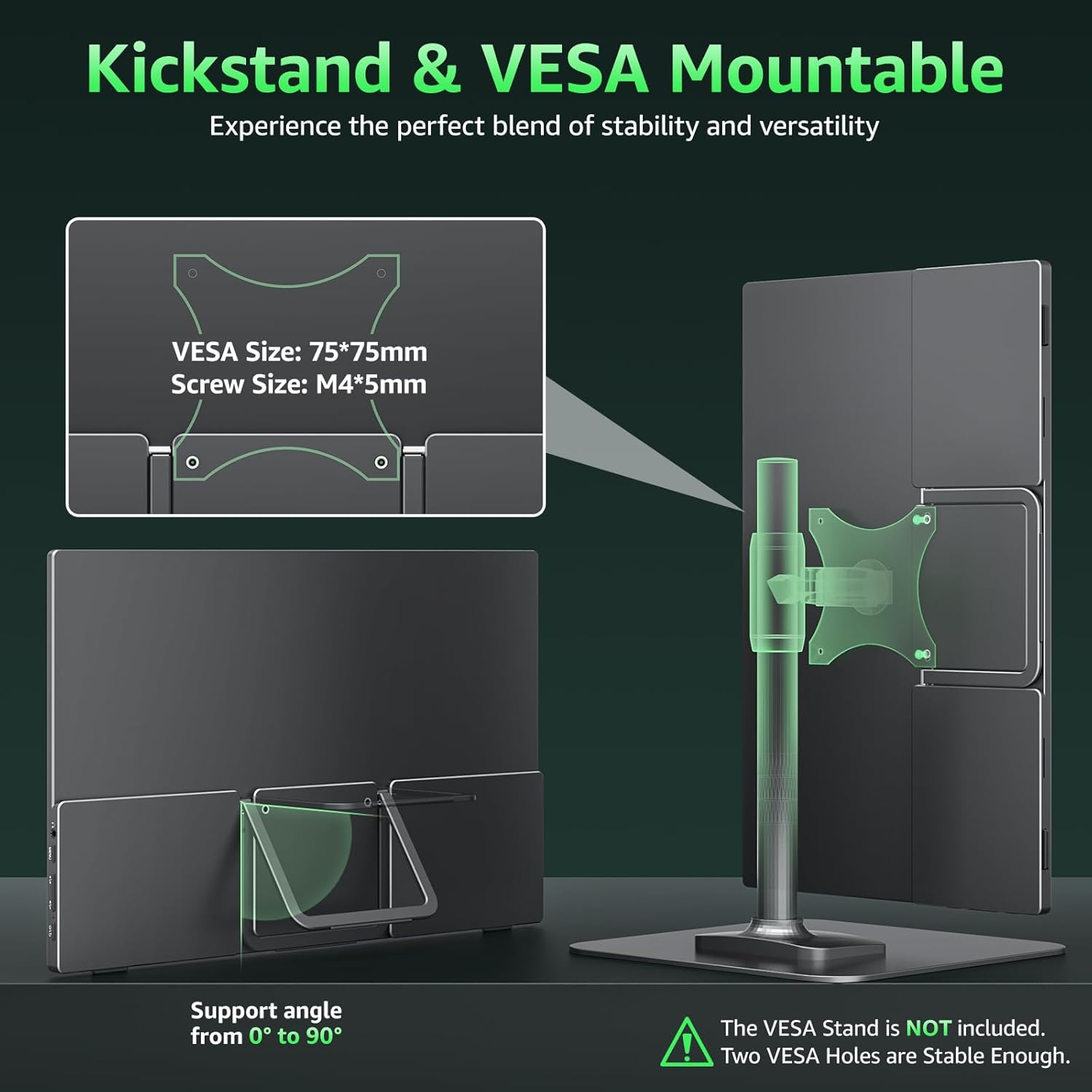 Cocopar Portable Monitor 15.6 Inch Upgraded Travel 1080P Monitor with Speaker Full Size HDMI USB-C External Display for Laptop Macbook Surface PC Xbox PS4/5, with Kickstand, VESA Mountable image number 5