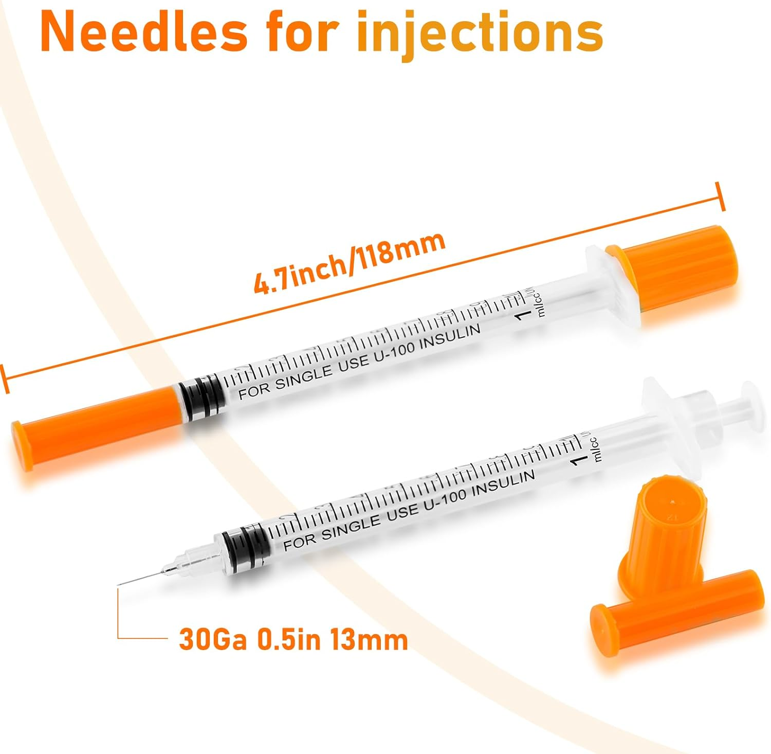 1Ml/Cc Syringe with 30G 0.5Inch Needle - Orange Syringe (30G-13Mm-20Pack) image number 5